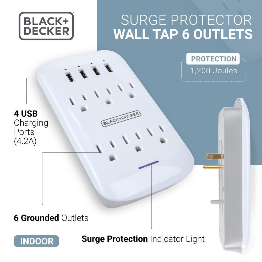 Black + Decker Surge Protector Wall Tap 6 Outlets + 4 USB