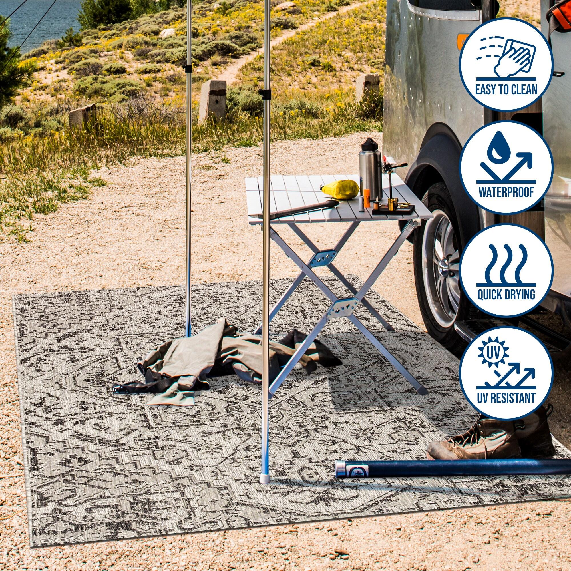 3'x5' Estrella Bohemian Medallion Textured Weave Indoor/Outdoor Area Rug, Black/Gray - JONATHAN Y