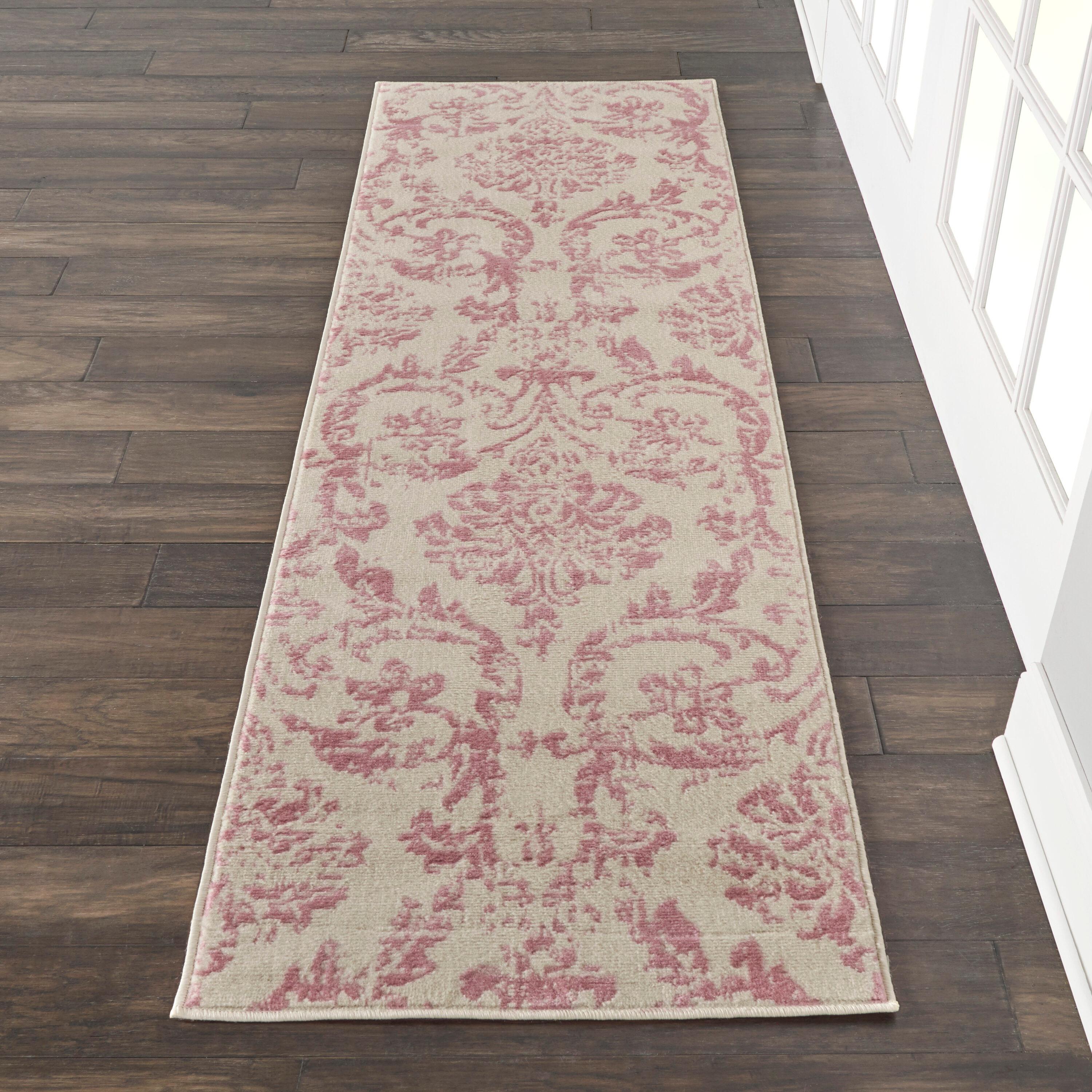 Nourison Jubilant 2'3" x 7'3" (7' Runner) Ivory/Pink Area Rug Farmhouse Vintage Damask by Nourison
