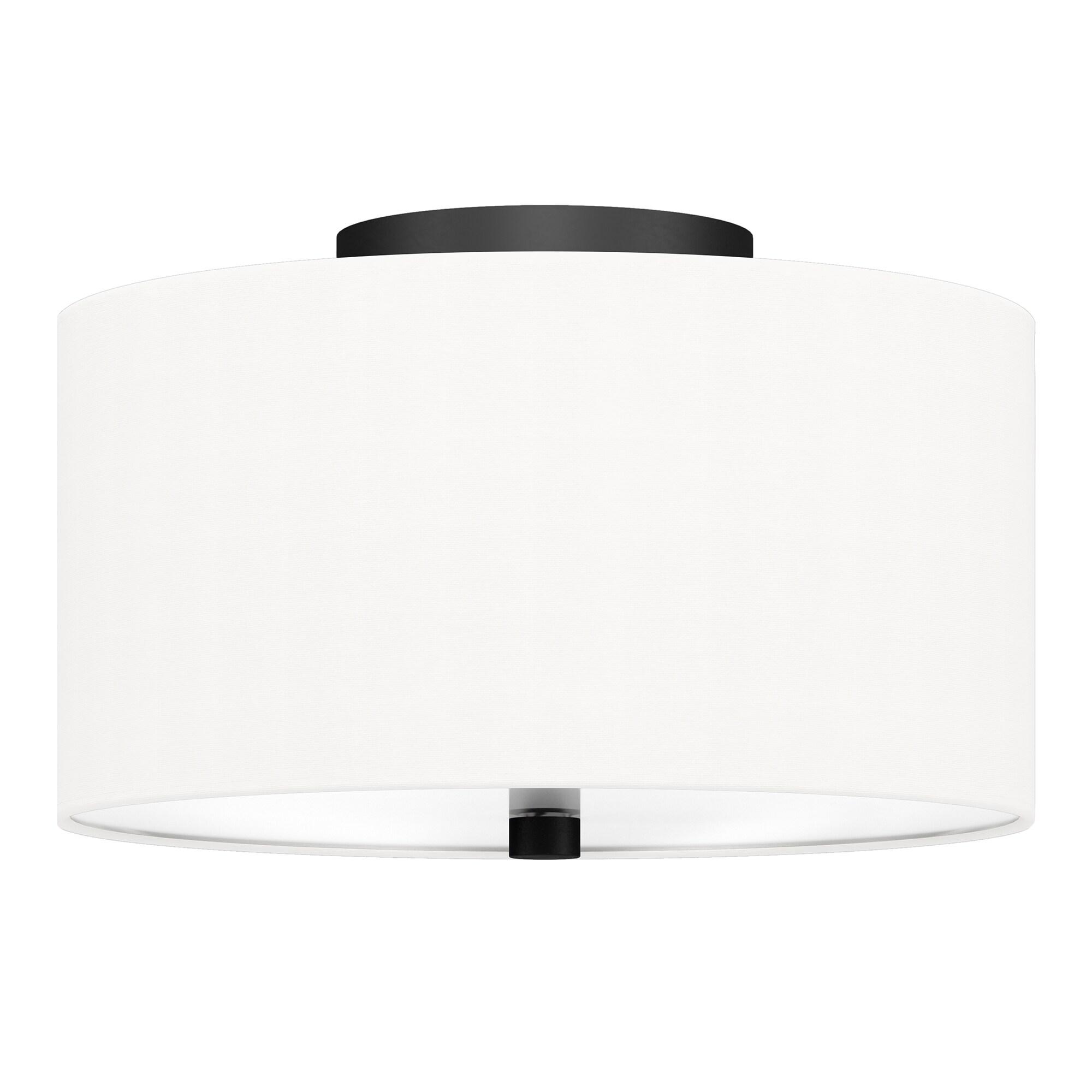 Evelyn&Zoe Ellis 12" Flush Mount with Fabric Shade in Matte Black/White