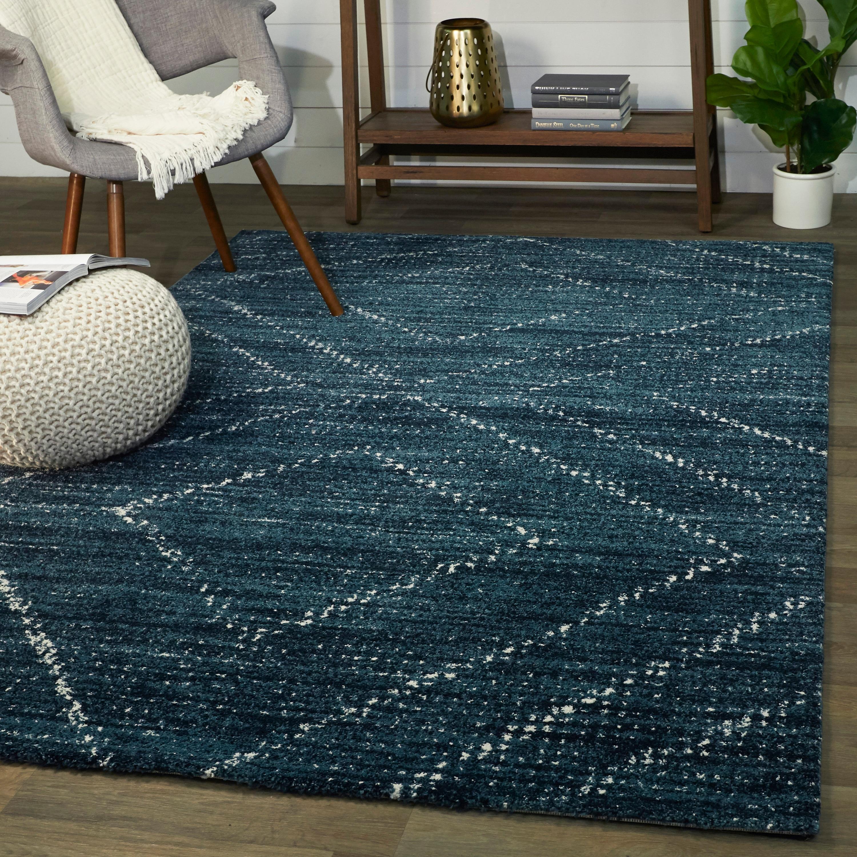 Dark Blue Geometric Synthetic 6' x 9' Reversible Rug