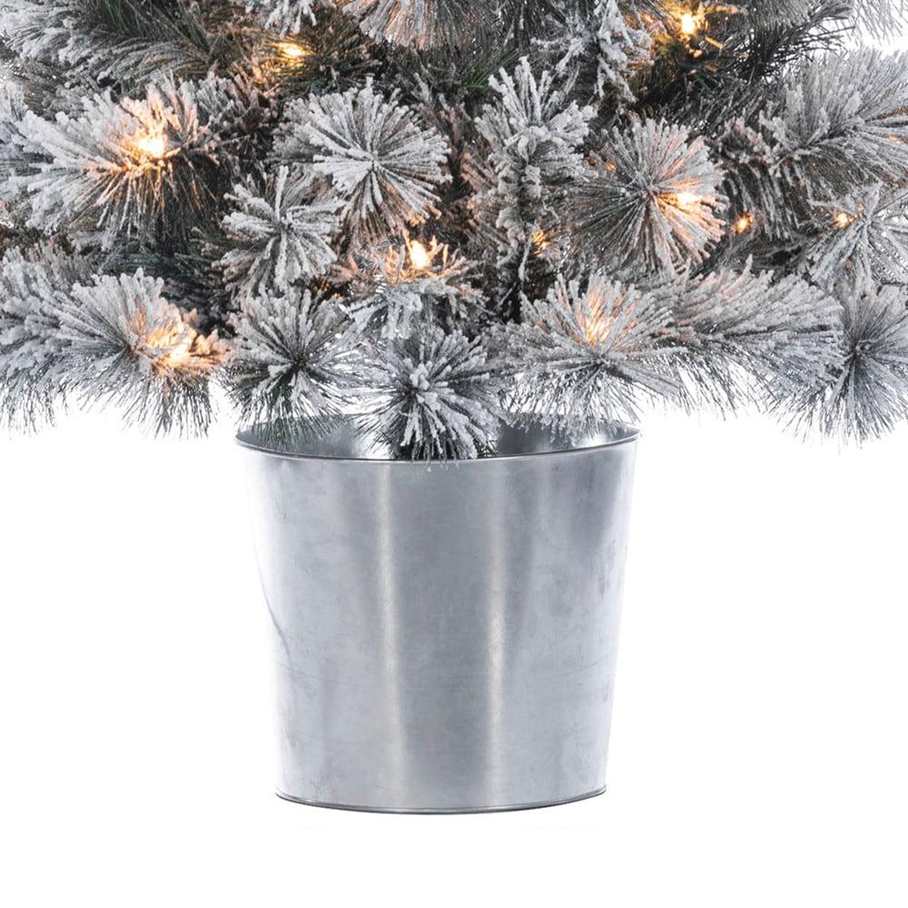 Gerson 4.5 ft. Pre Lit Clear UL Potted Flocked Hard Needle Boise Pine
