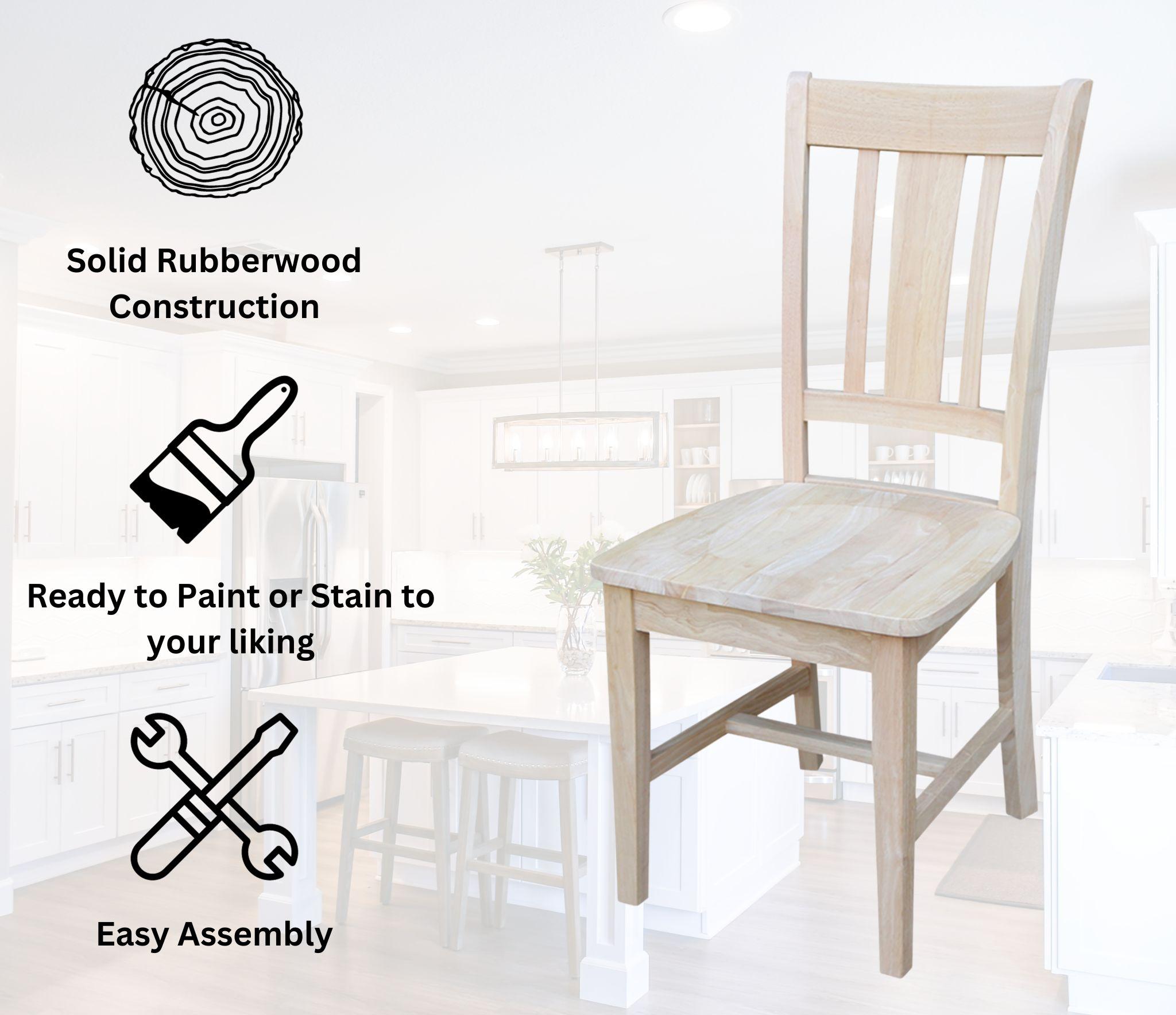 Set of 2 San Remo Splatback Chairs Wood - International Concepts: Solid Parawood, Unupholstered
