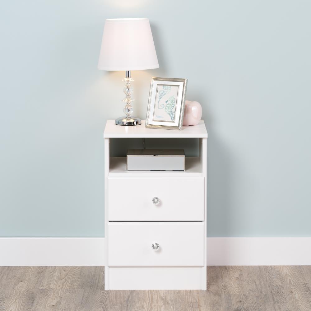 Astrid 2 Drawer Nightstand with Crystal Knobs White - Prepac: Modern Style, Open Shelf Storage