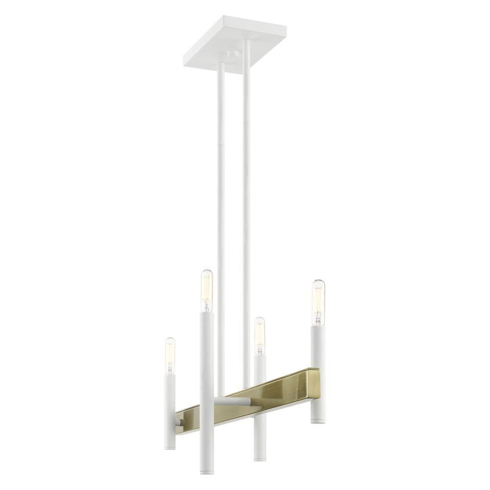 Elegance Crystal Rod 4-Light Chandelier in White and Antique Brass