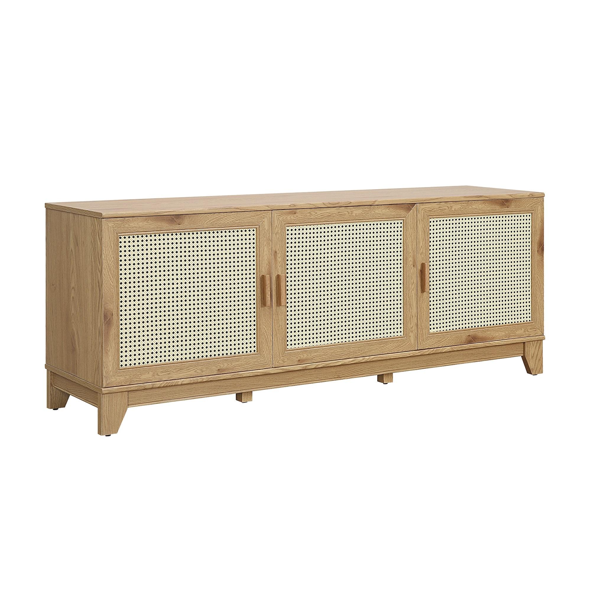 Manhattan Comfort Sheridan Modern 6 Shelf Cane TV Stand for TVs up to 55" Natural: Media Console with Cable Management