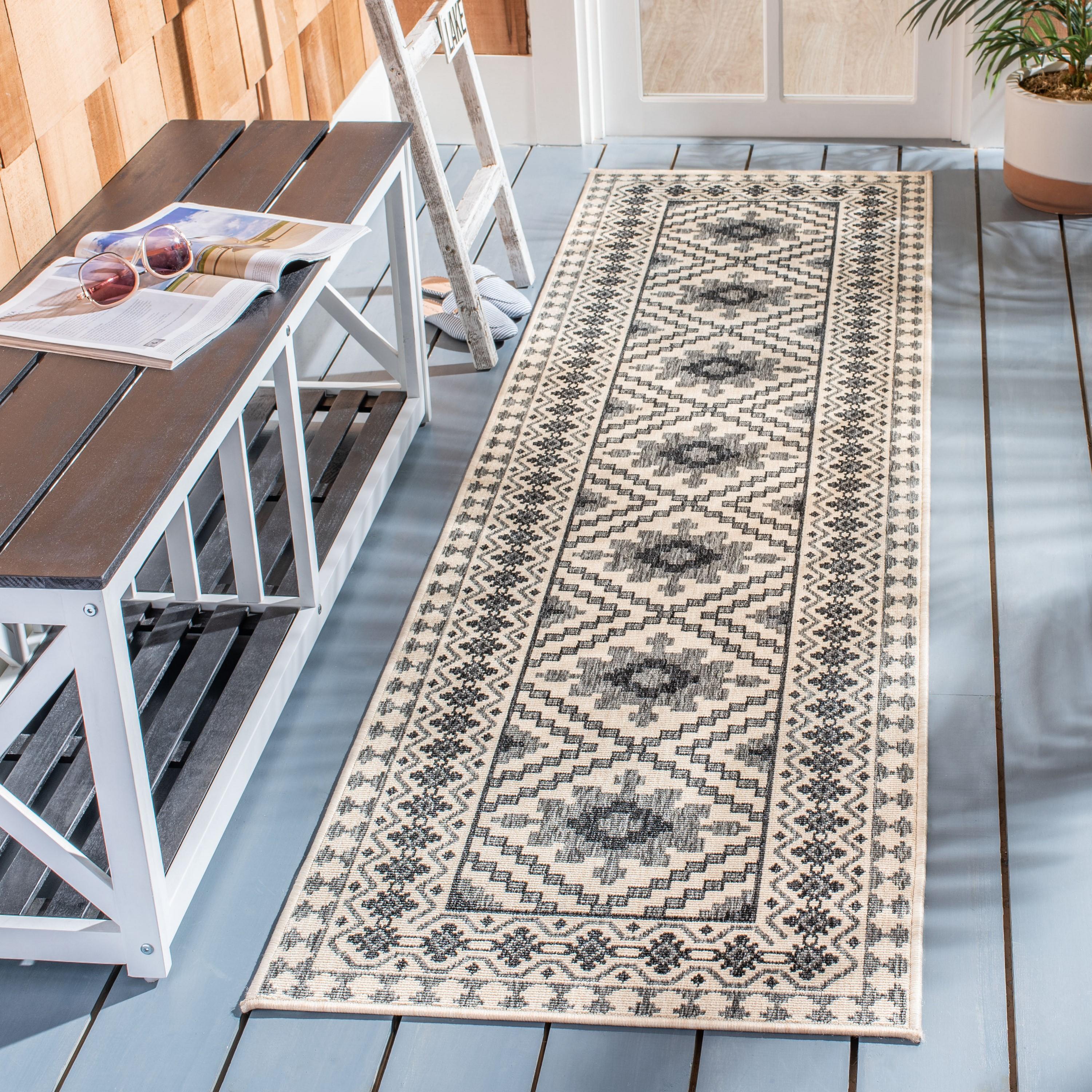 Veranda VER099 Power Loomed Indoor/Outdoor Runner Rug - Ivory/Slate - 2'3"x10' - Safavieh.
