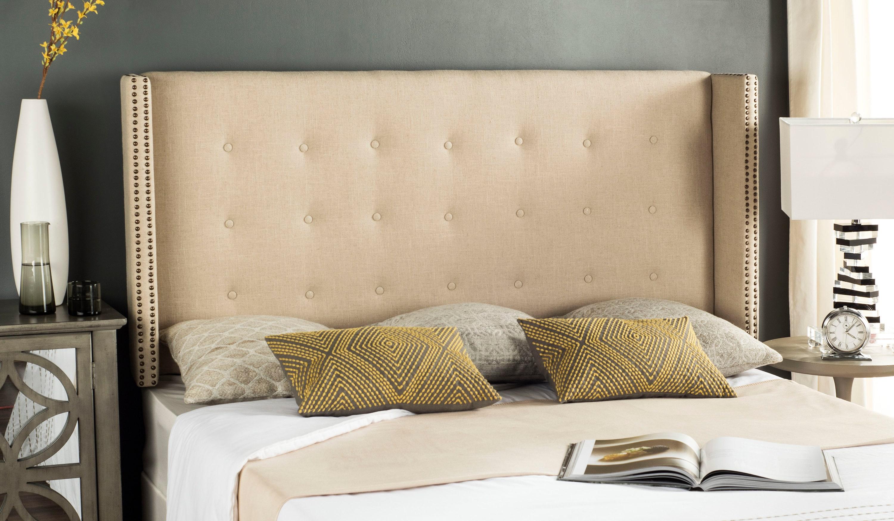 SAFAVIEH Keegan Winged Tufted Headboard with Nail Heads, Full, Hemp