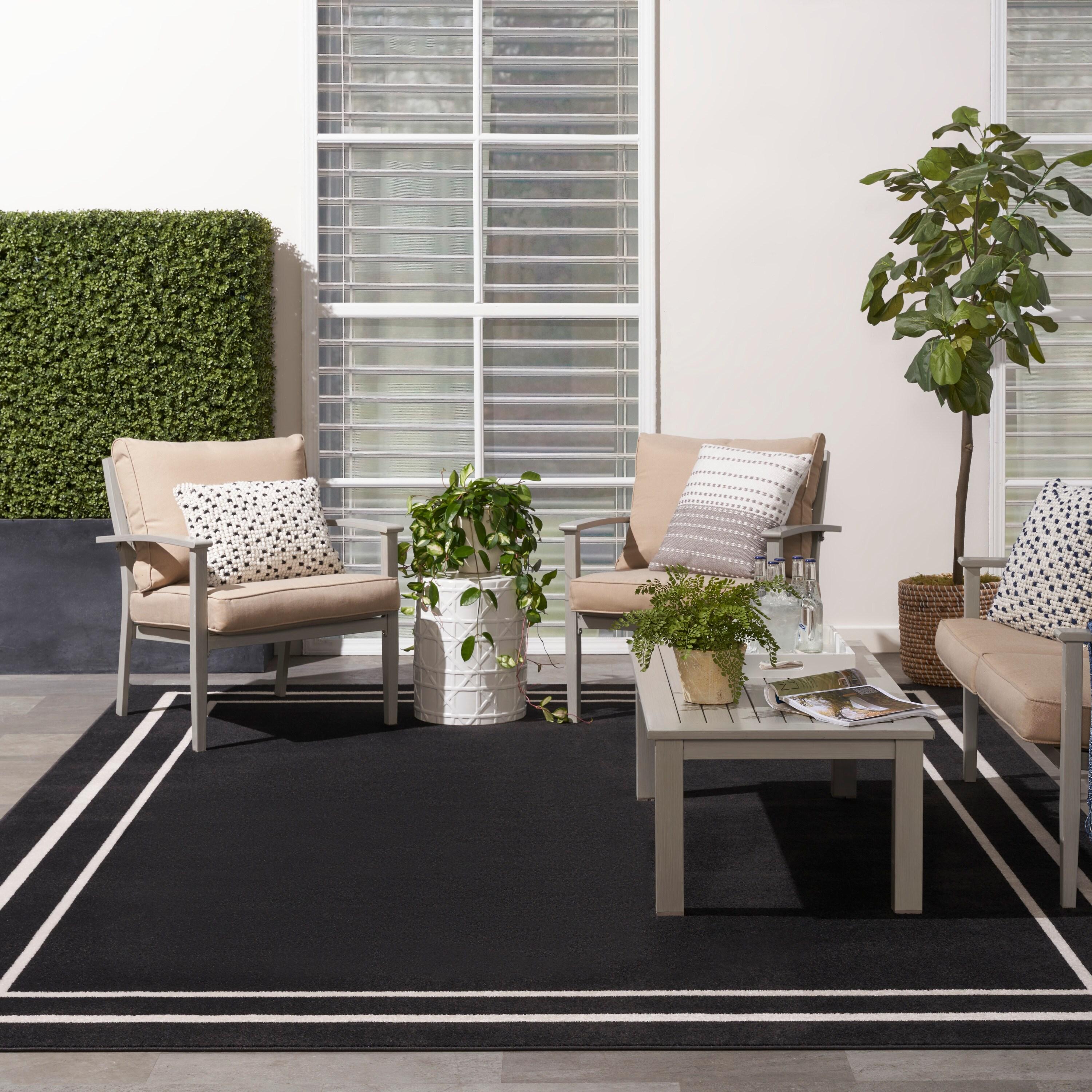 Nourison Essentials 9' x 12' Black Ivory Contemporary Indoor/Outdoor Rug