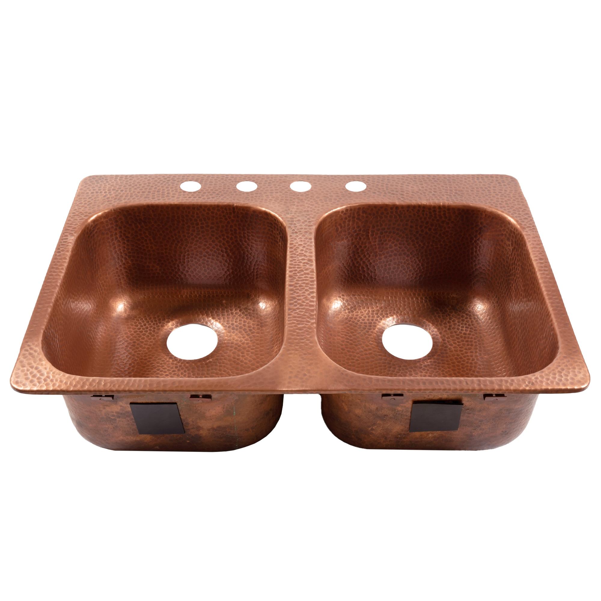 Santi Copper 33" Double Bowl Drop-In Kitchen Sink