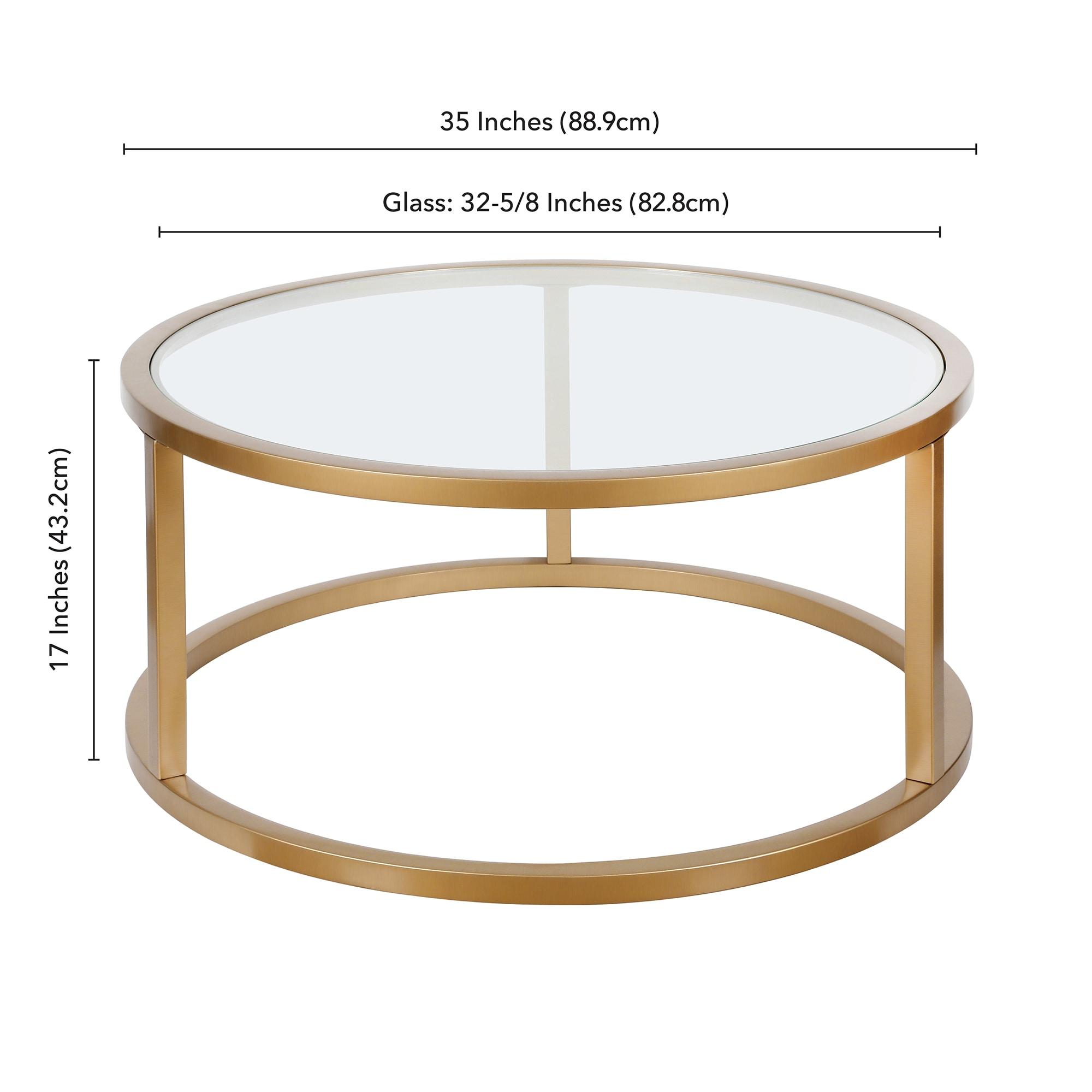 Evelyn&Zoe Metal Round Pedastal Base Coffee Table in Gold and Brass Finish