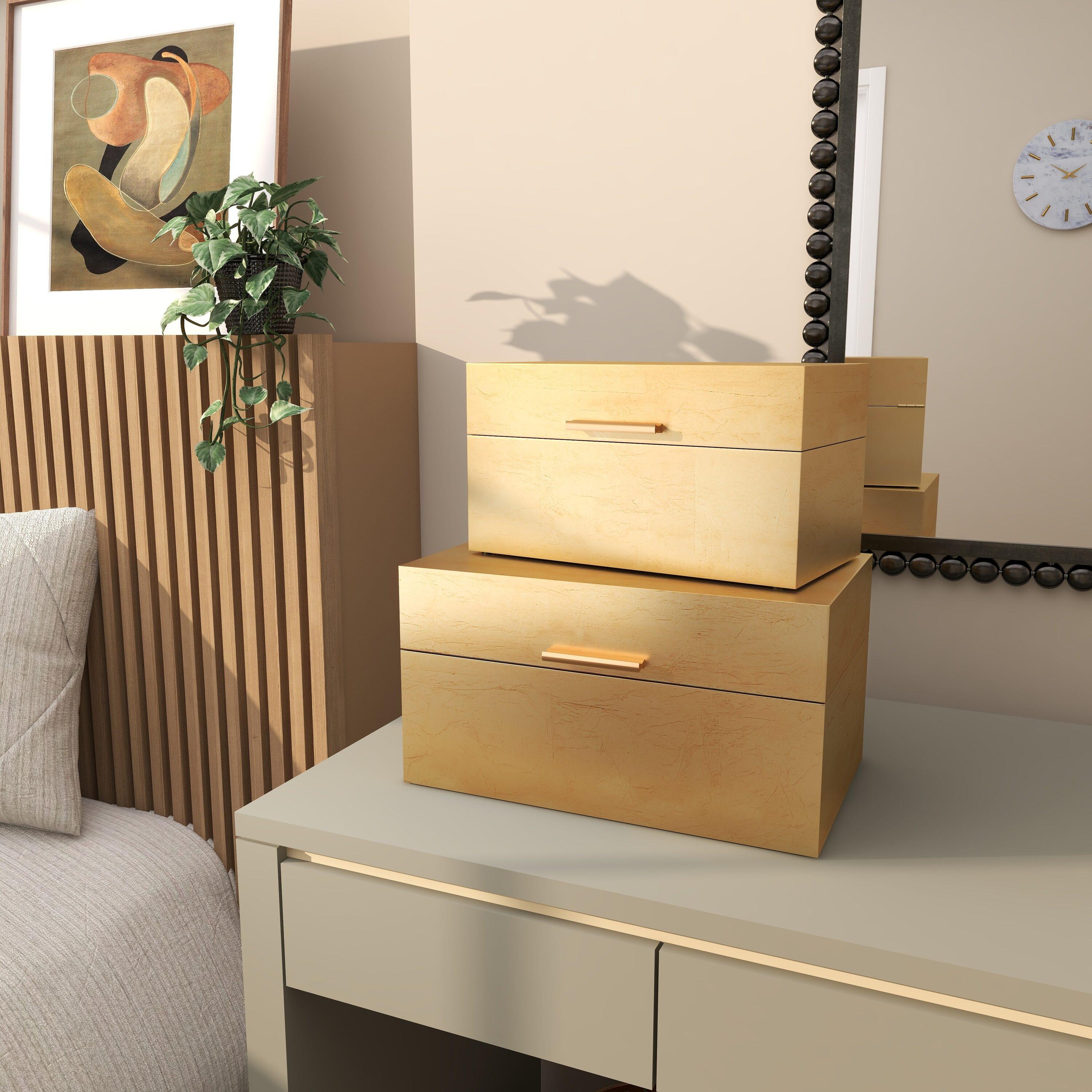 CosmoLiving by Cosmopolitan Wooden Decorative Box with Textured Foiled Exterior Set