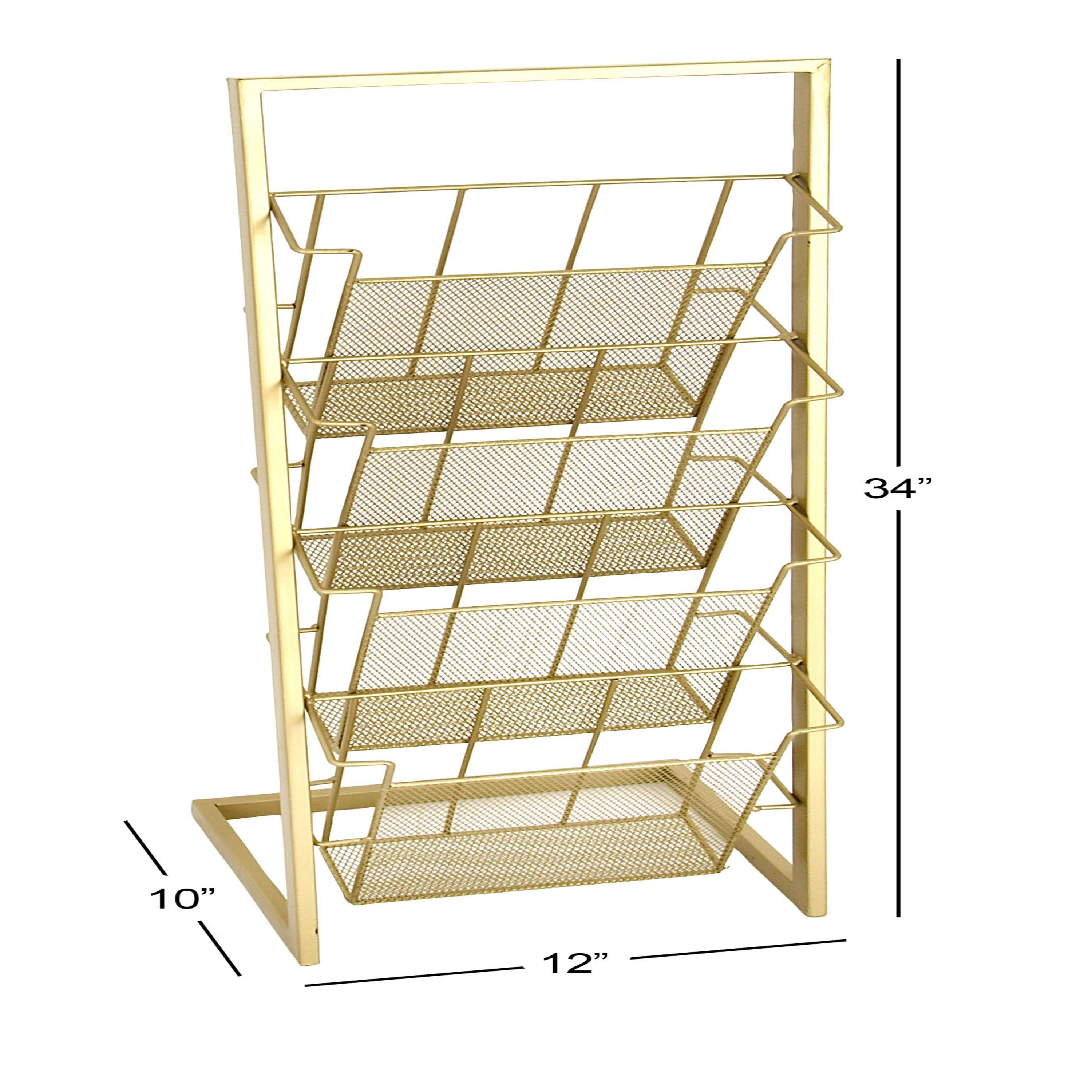 DecMode 34" Gold Metal 4 Slot Magazine Holder with Tall Stand