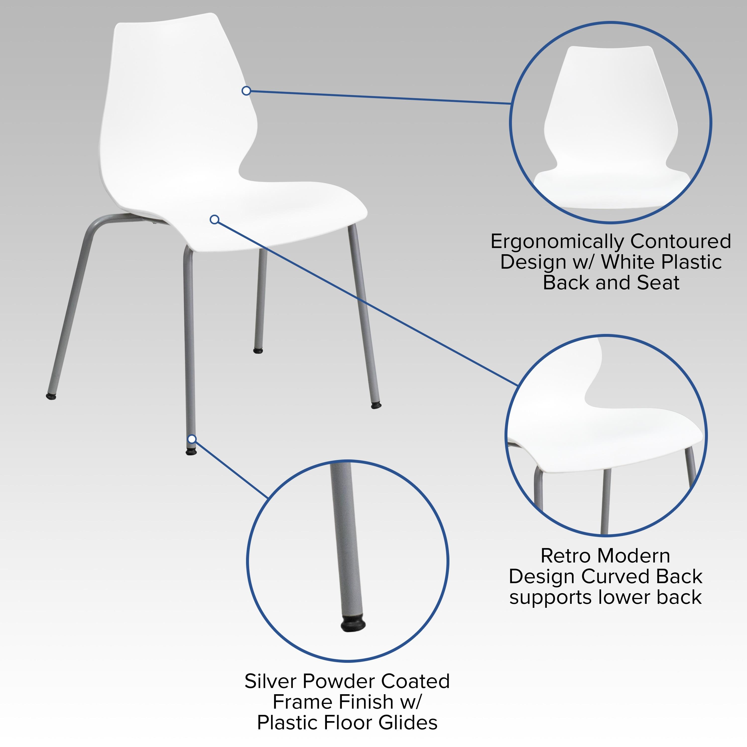 Flash Furniture HERCULES Series 770 lb. Capacity White Stack Chair with Lumbar Support and Silver Frame