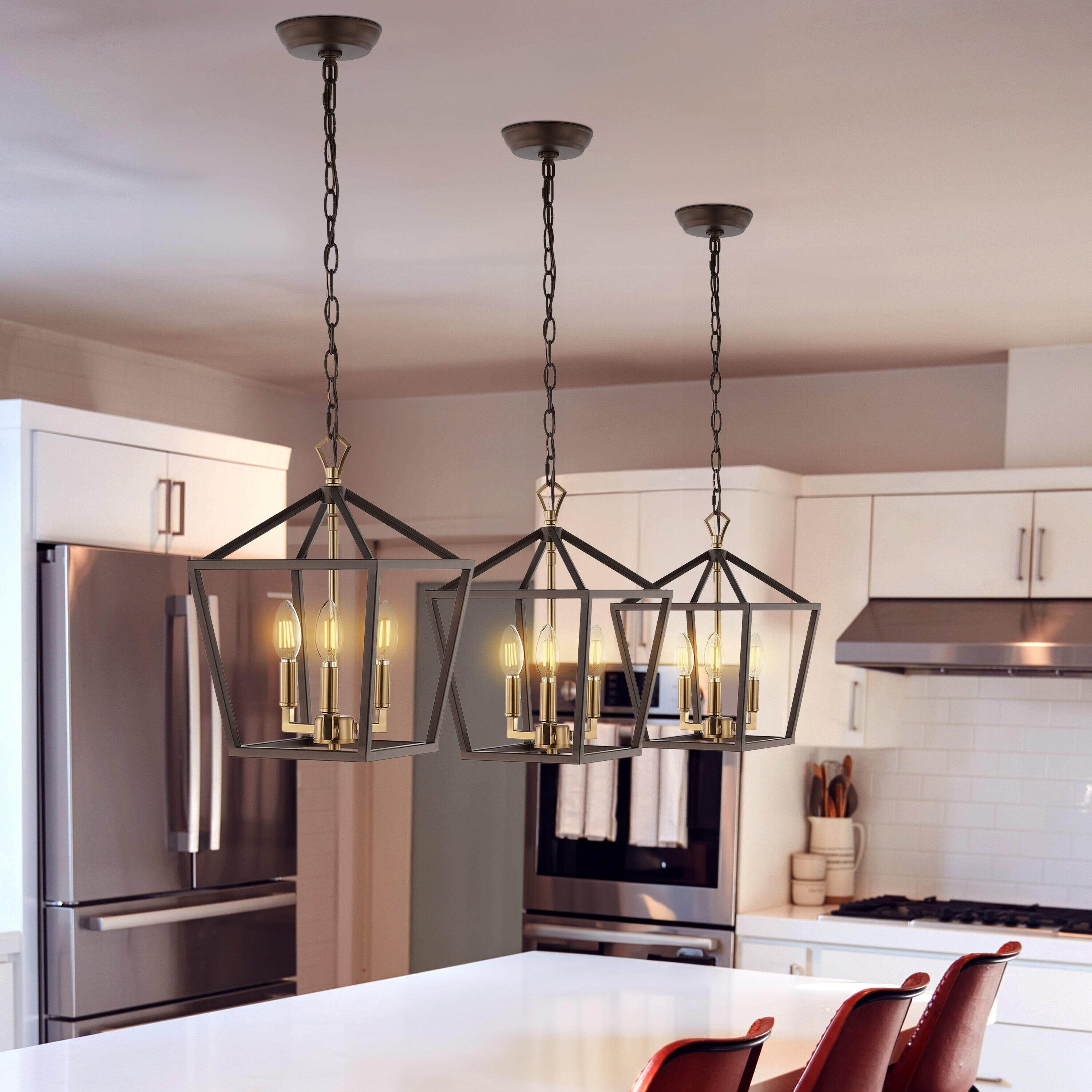 Ojai 10" 3-Light Iron Classic Modern Lantern LED Pendant, Oil Rubbed Bronze/Brass Gold