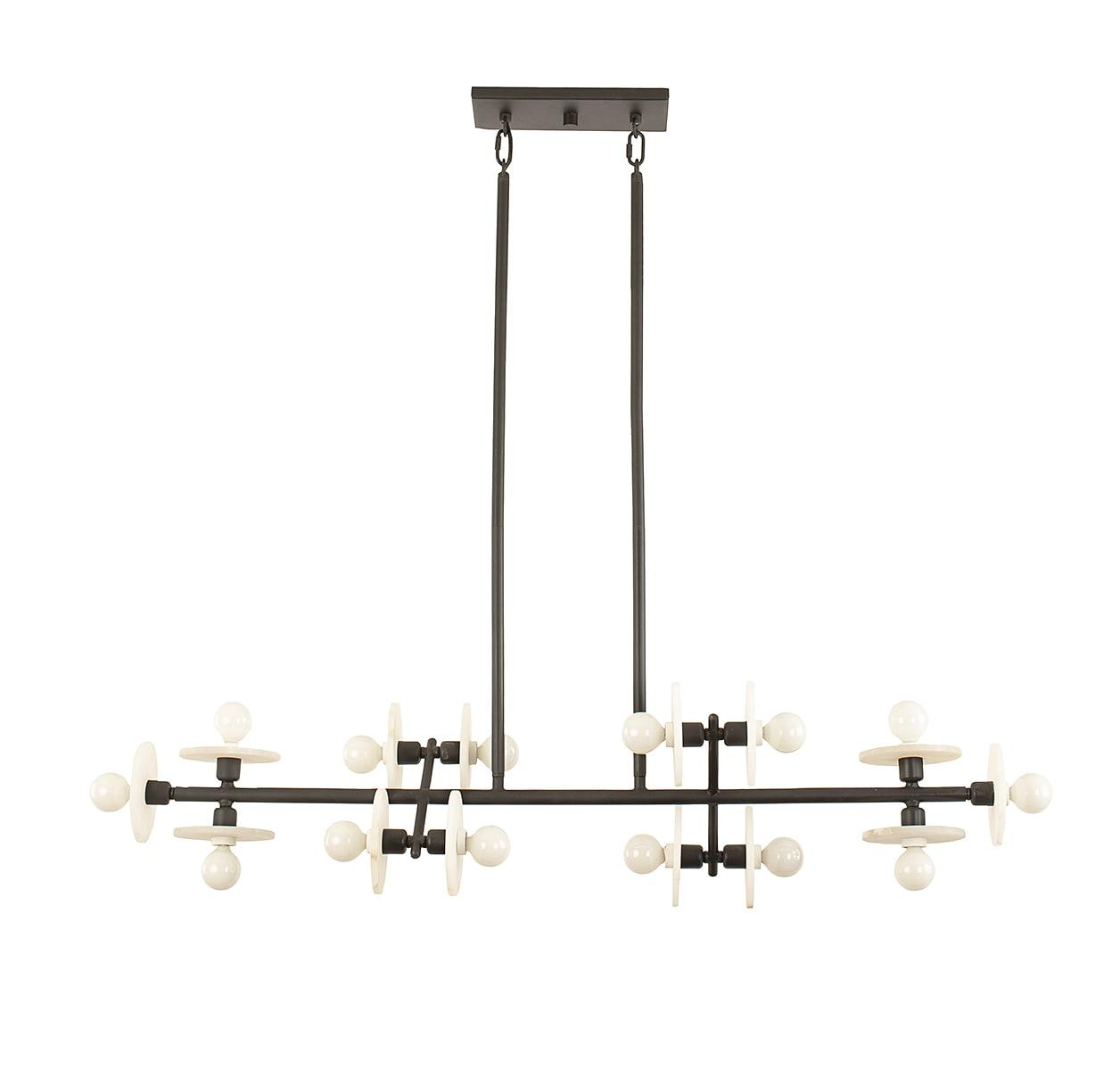 Amani Black Cashmere 14-Light Linear Chandelier with Alabaster Discs