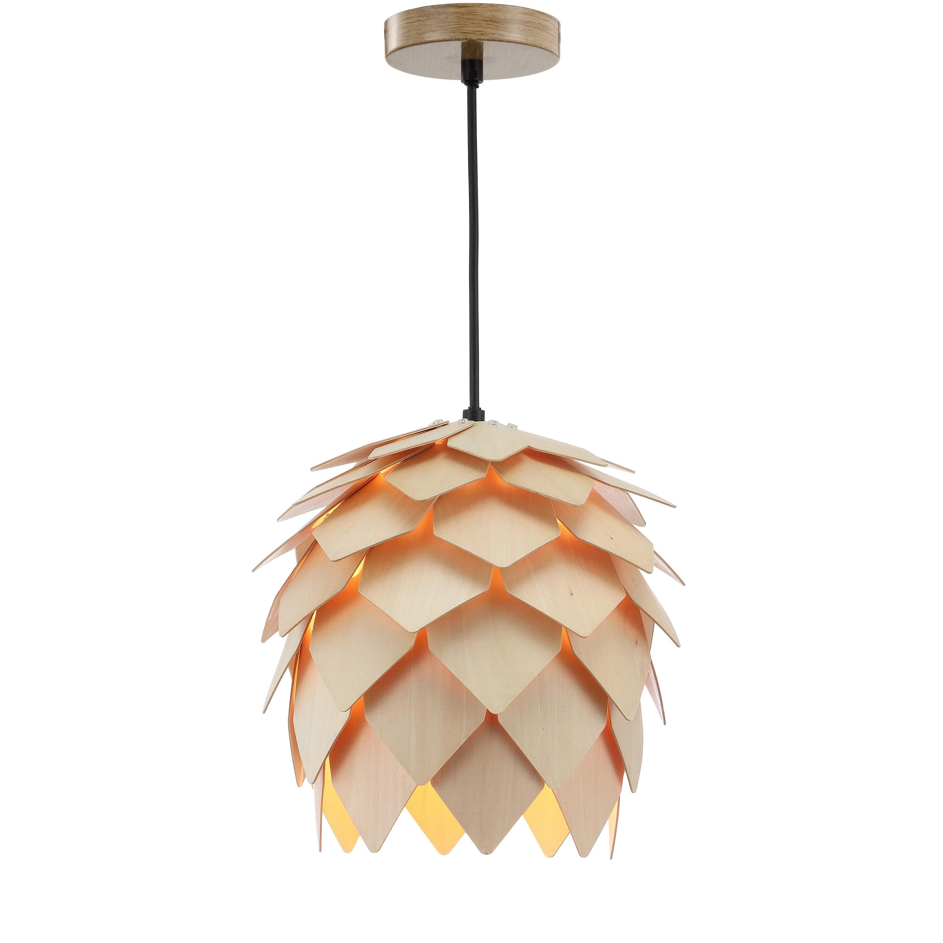 HOZO JYL6125A Simon 11.75" Pinecone Wood LED Pendant Contemporary Dimmable Adjustable Dining Room Living Room Kitchen Foyer Bedroom Hallway, Natural