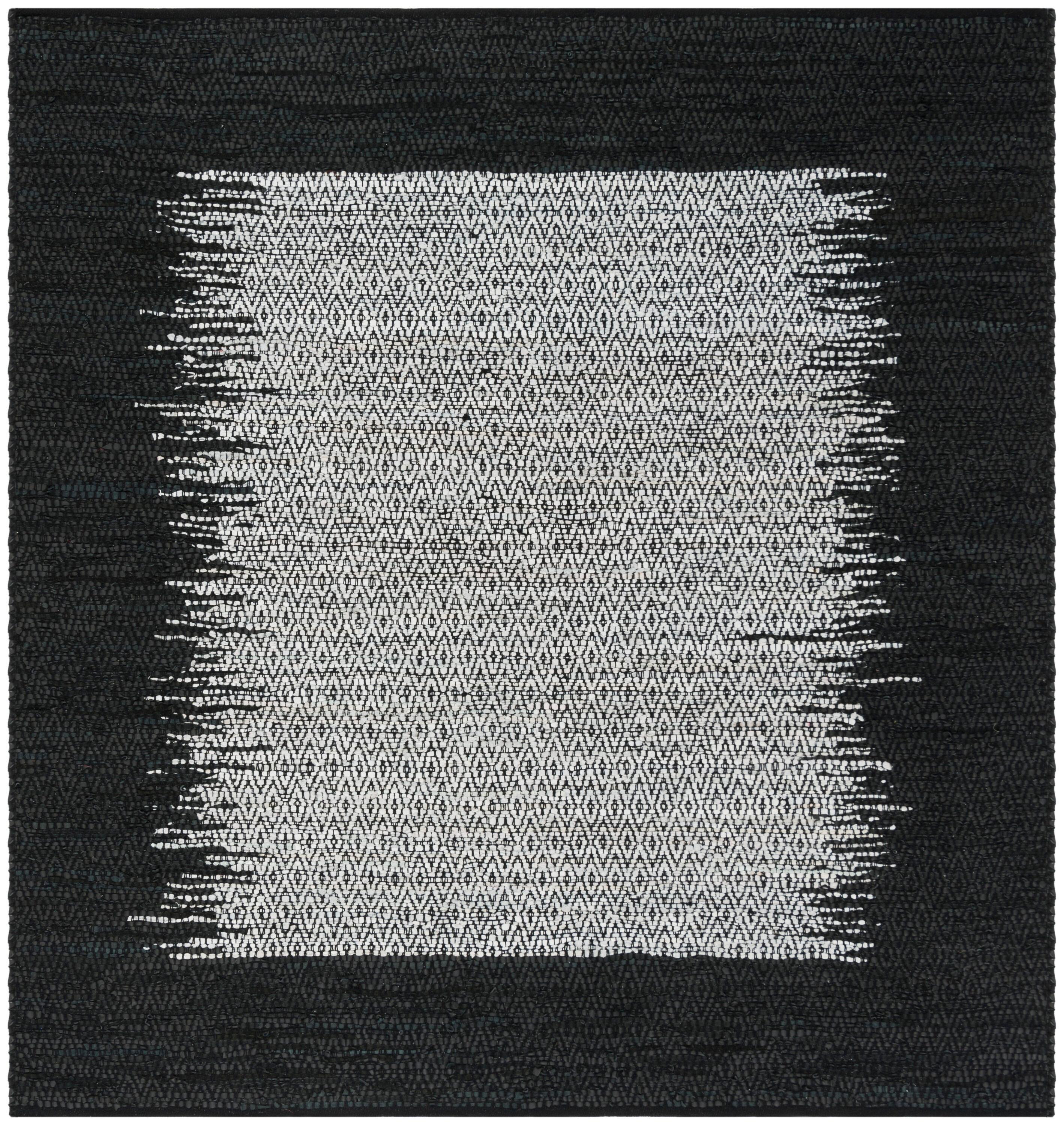 Vintage Leather VTL387 Hand Woven Indoor Area Rug - Light Grey/Black - 6'x6' - Safavieh.