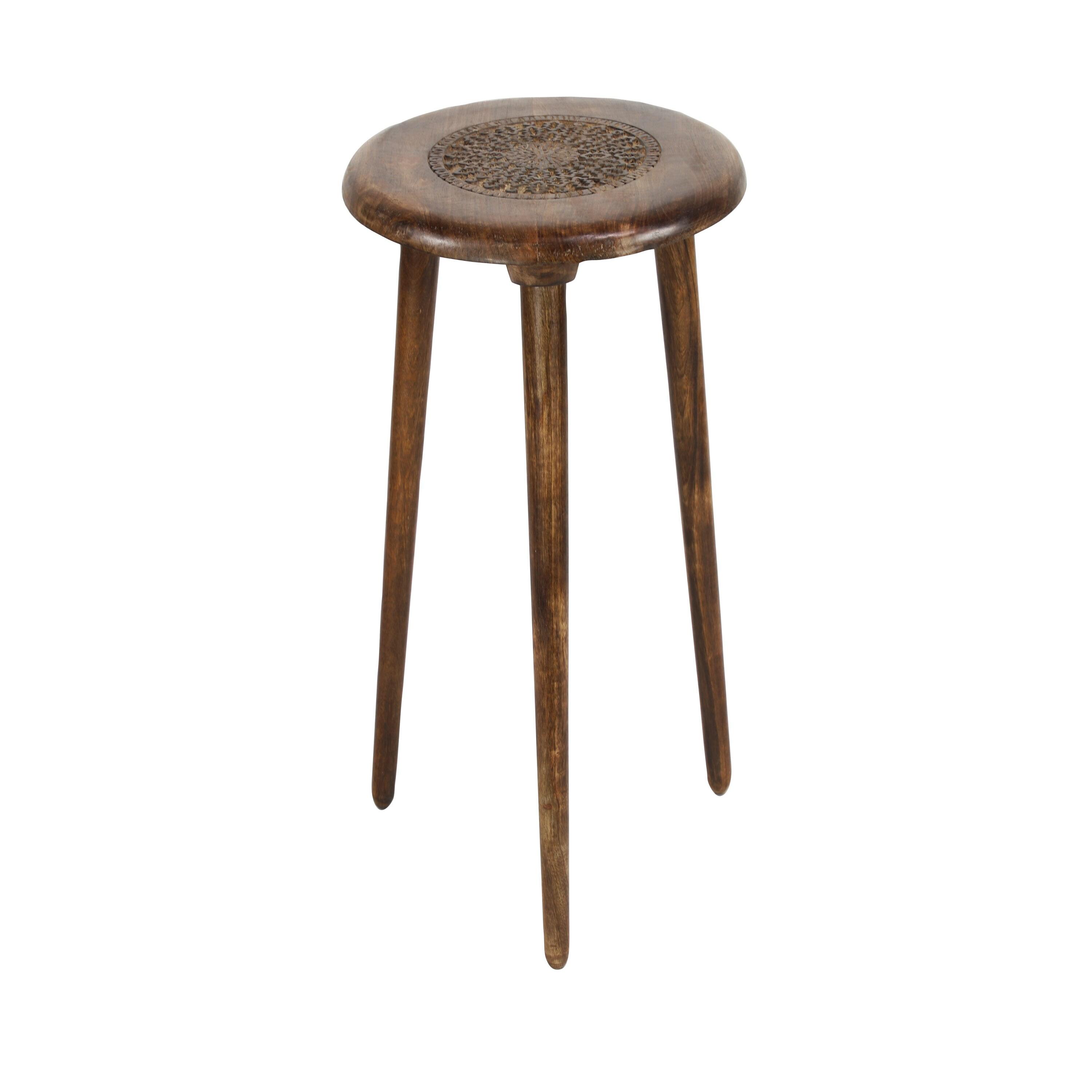 Carved Mango Wood Tripod Table Brown - Olivia & May: Handmade, Indoor, Rustic Style, 100 lbs Max