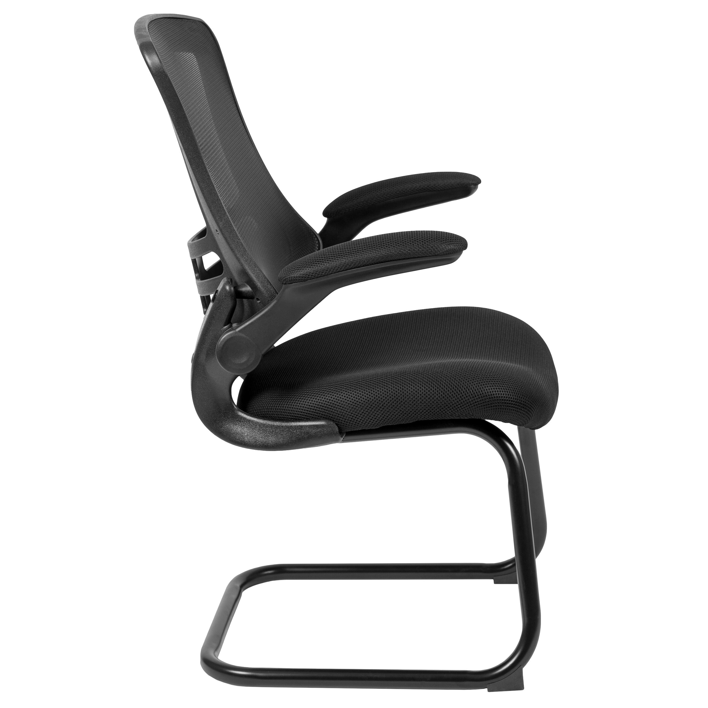 Flash Furniture Kelista Black Mesh Sled Base Side Reception Chair with Flip-Up Arms