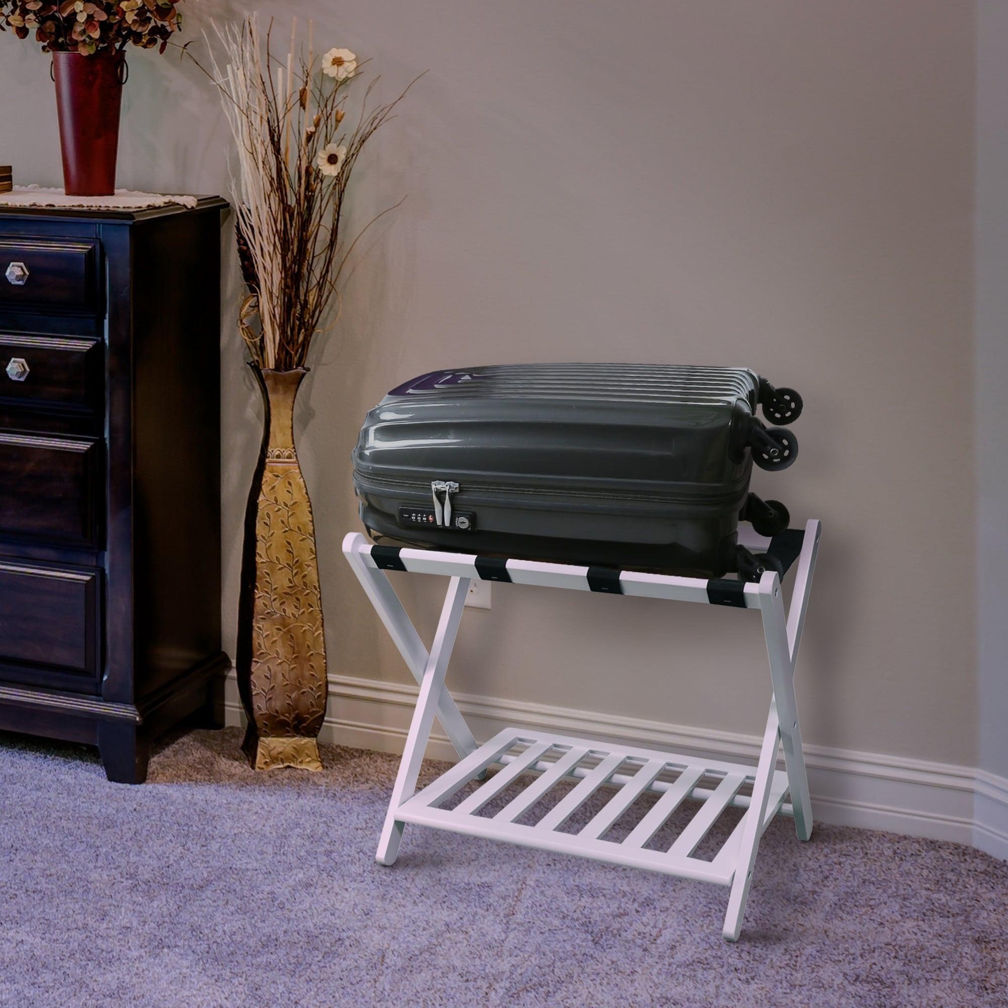 Luggage Rack with Shelf White : Hotel-Style, Folding, No Assembly Required