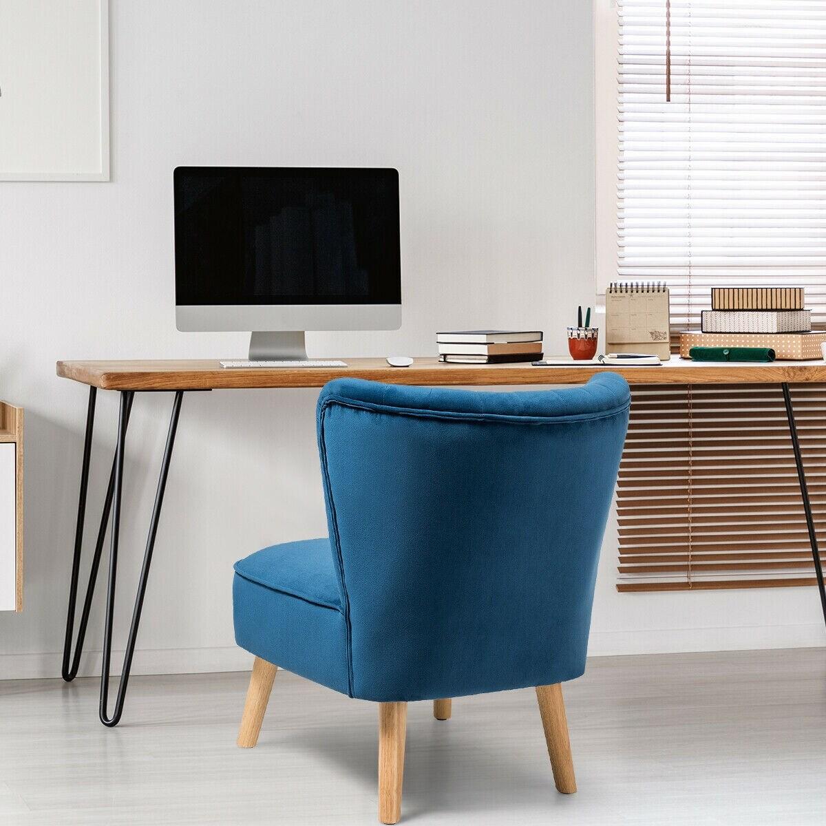 Costway Armless Accent Chair Modern Velvet Leisure Chair Single Upholstered Blue