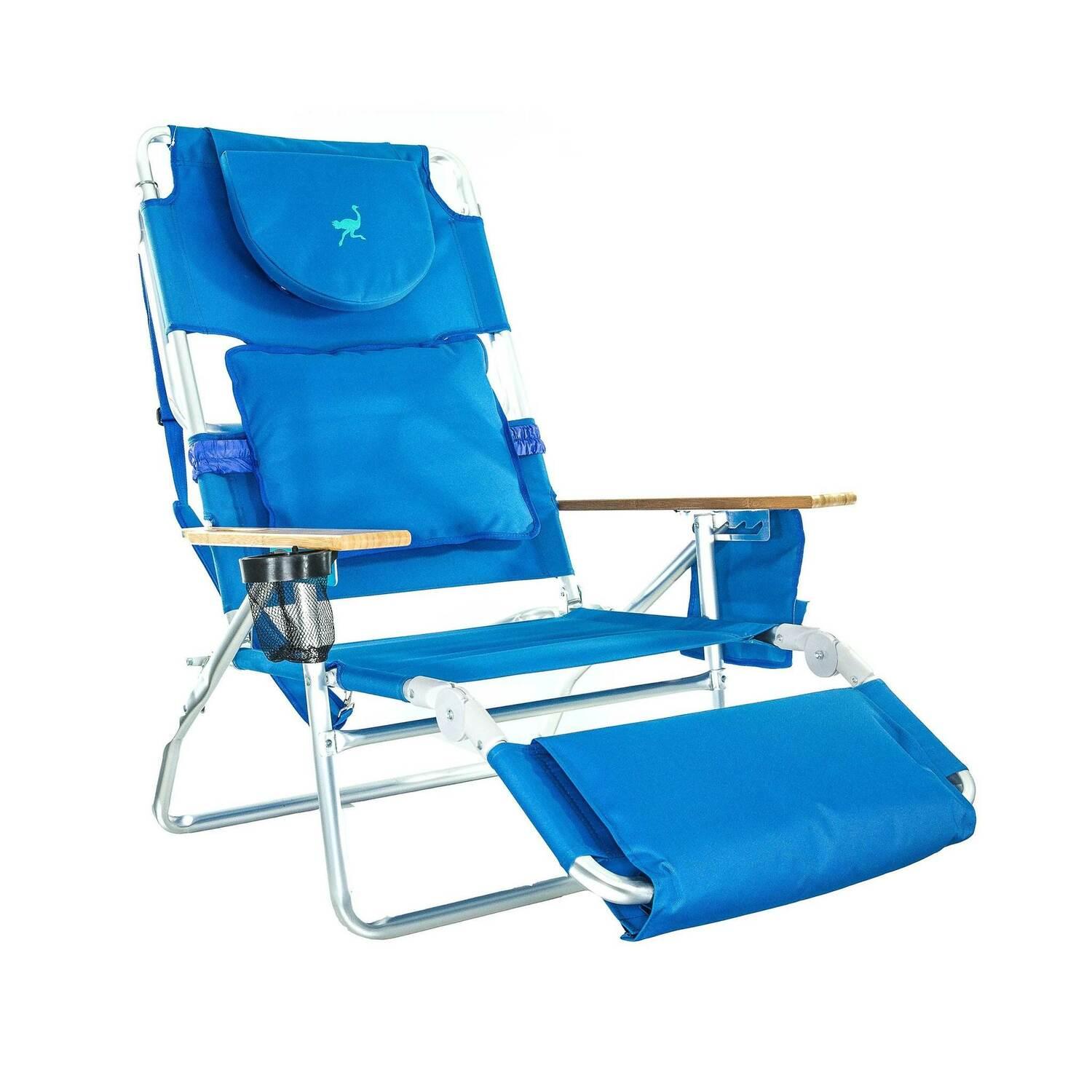 Ostrich Deluxe Padded Lightweight Portable Adjustable Outdoor Reclining Folding Chair with Footrest