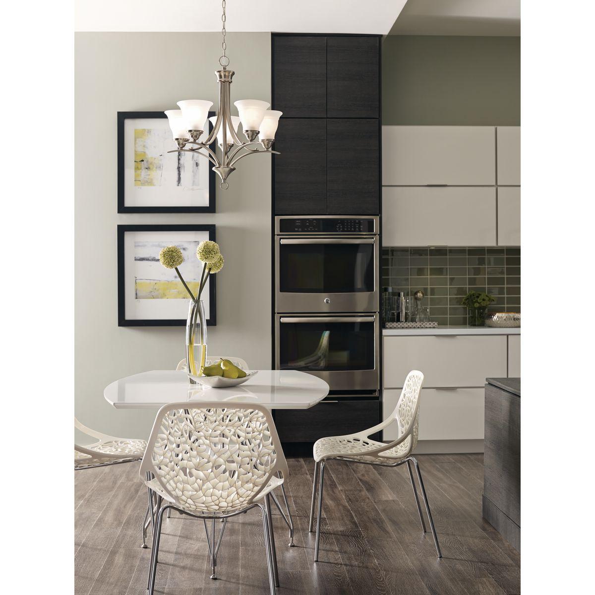 Progress Lighting, Trinity Collection, 5-Light Chandelier, Brushed Nickel, Etched Glass Shades