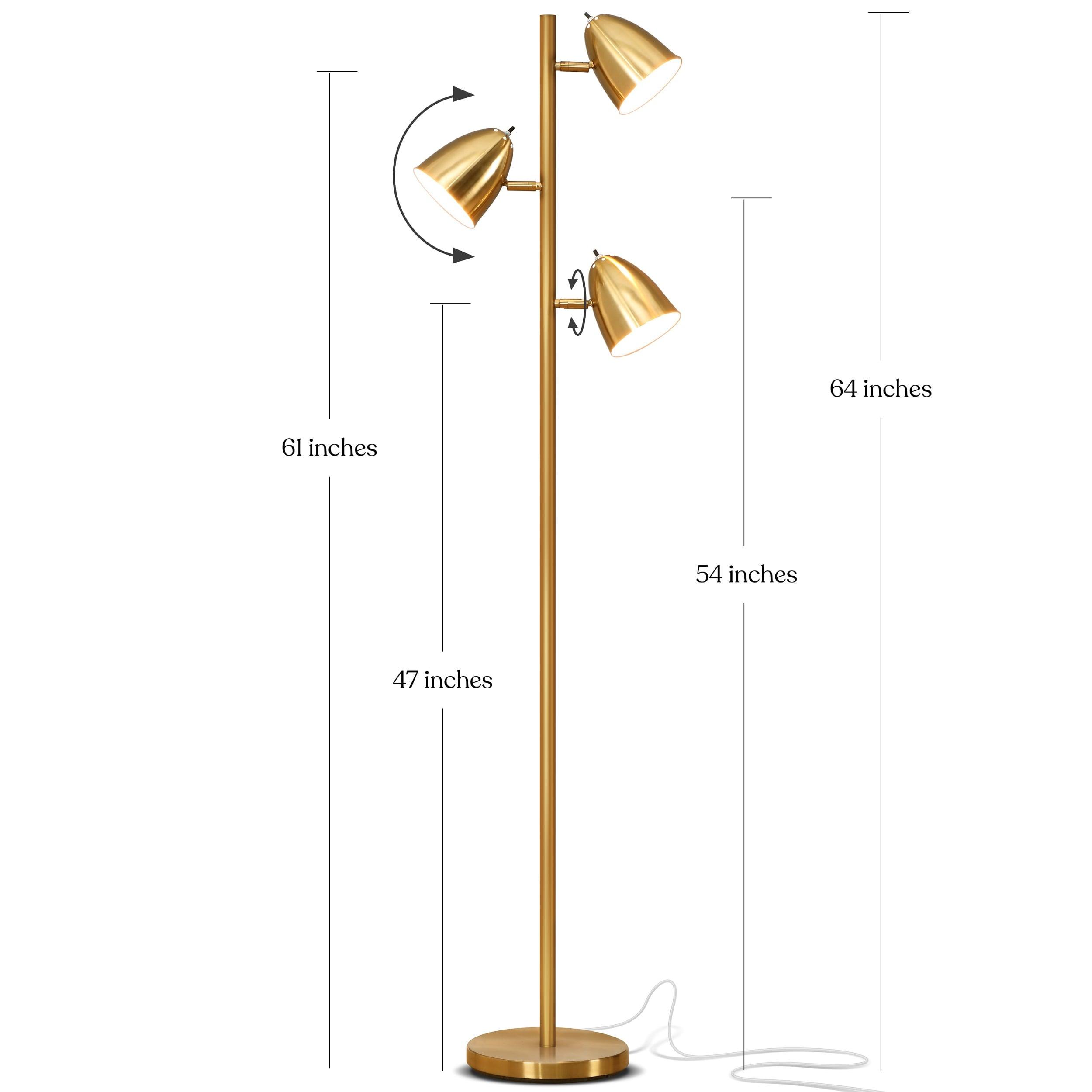 Brightech Jacob 64" Modern 3-Light Adjustable LED Floor Lamp with Gold Brass Finish and Metal Cone Shades, Bulbs Included