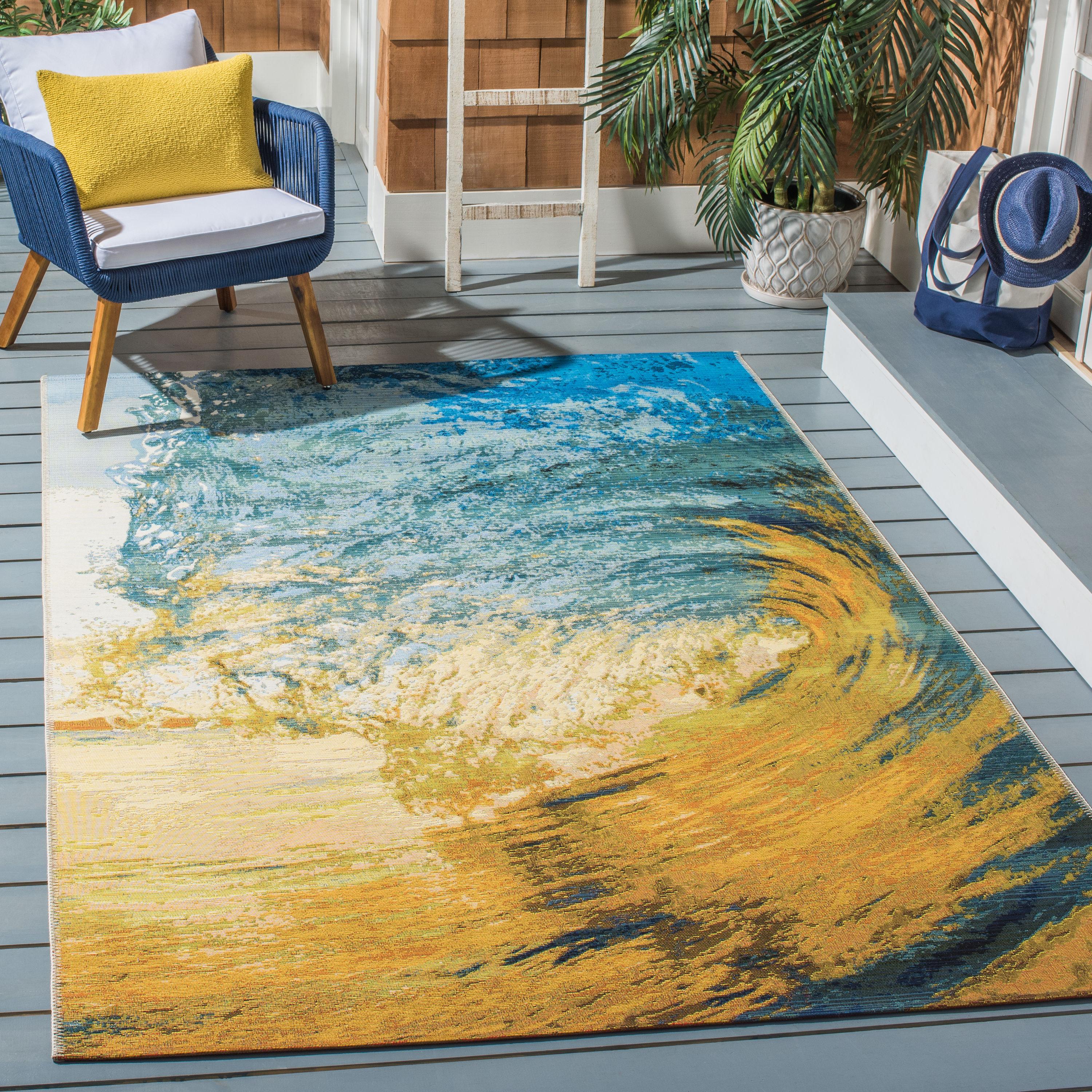 Barbados BAR510 Power Loomed Indoor/Outdoor Area Rug - Blue/Gold - 6'6"x6'6" - Safavieh.