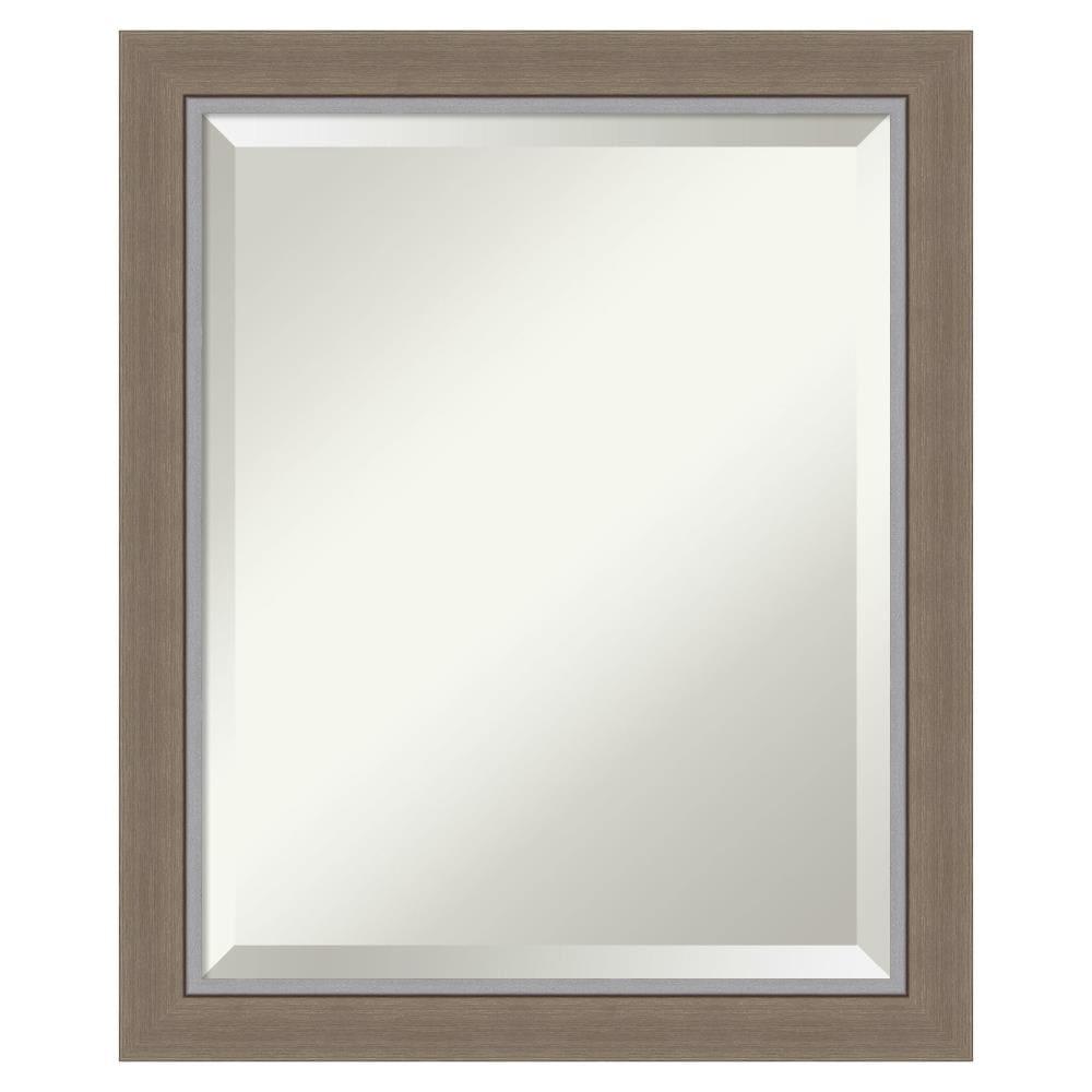 Amanti Art Beveled Bathroom Wall Mirror - Eva Narrow Frame Eva Brown Narrow Outer Size: 19 x 23 in Silver, Brown