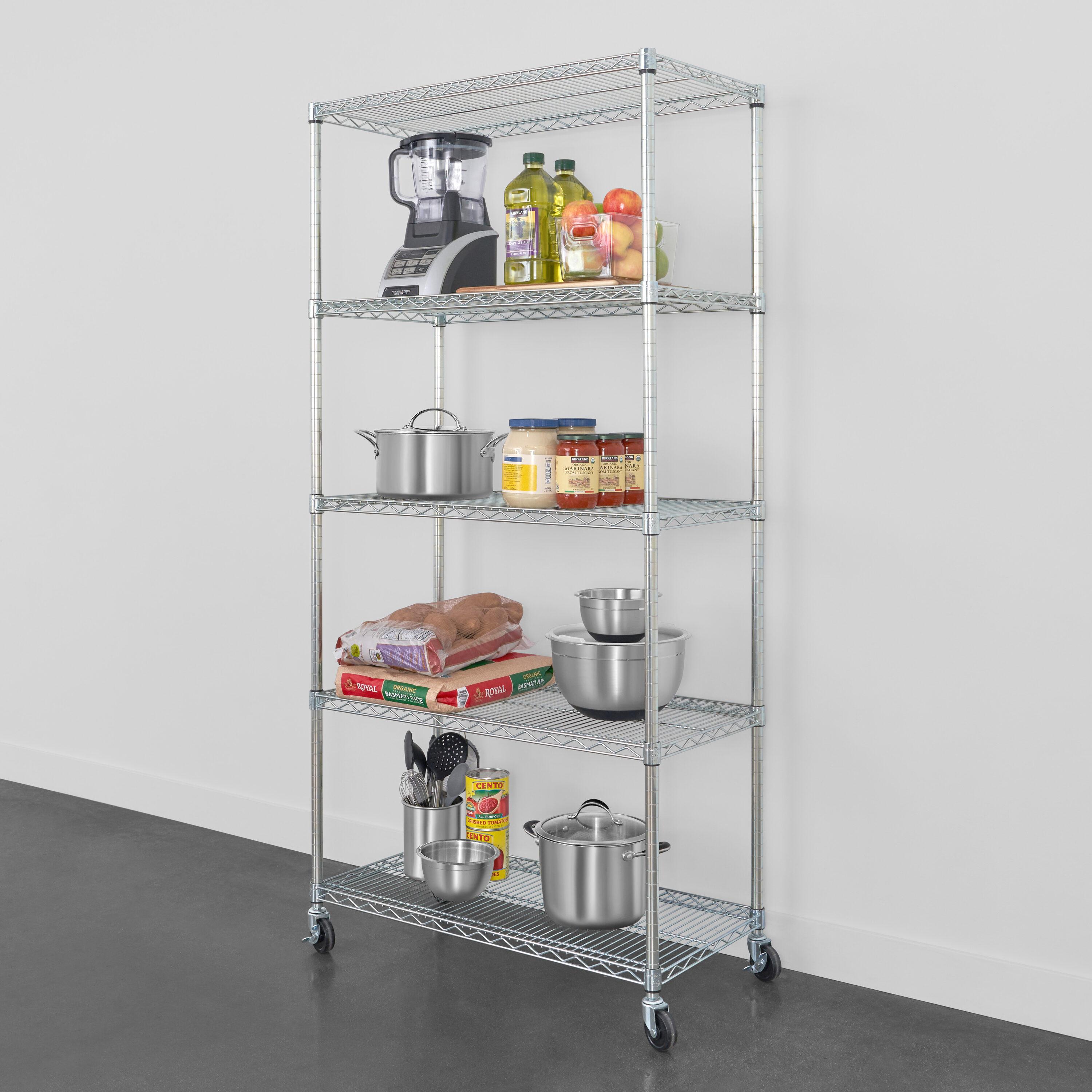 SafeRacks 18 x 36 x 72" 5 Tier Steel Wire Storage Shelving Rack w/Wheels, Silver