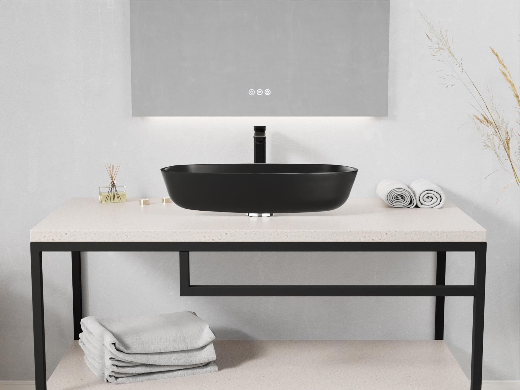 ANZZI 16.1'' Matte Black Glass Rectangular Bathroom Sink