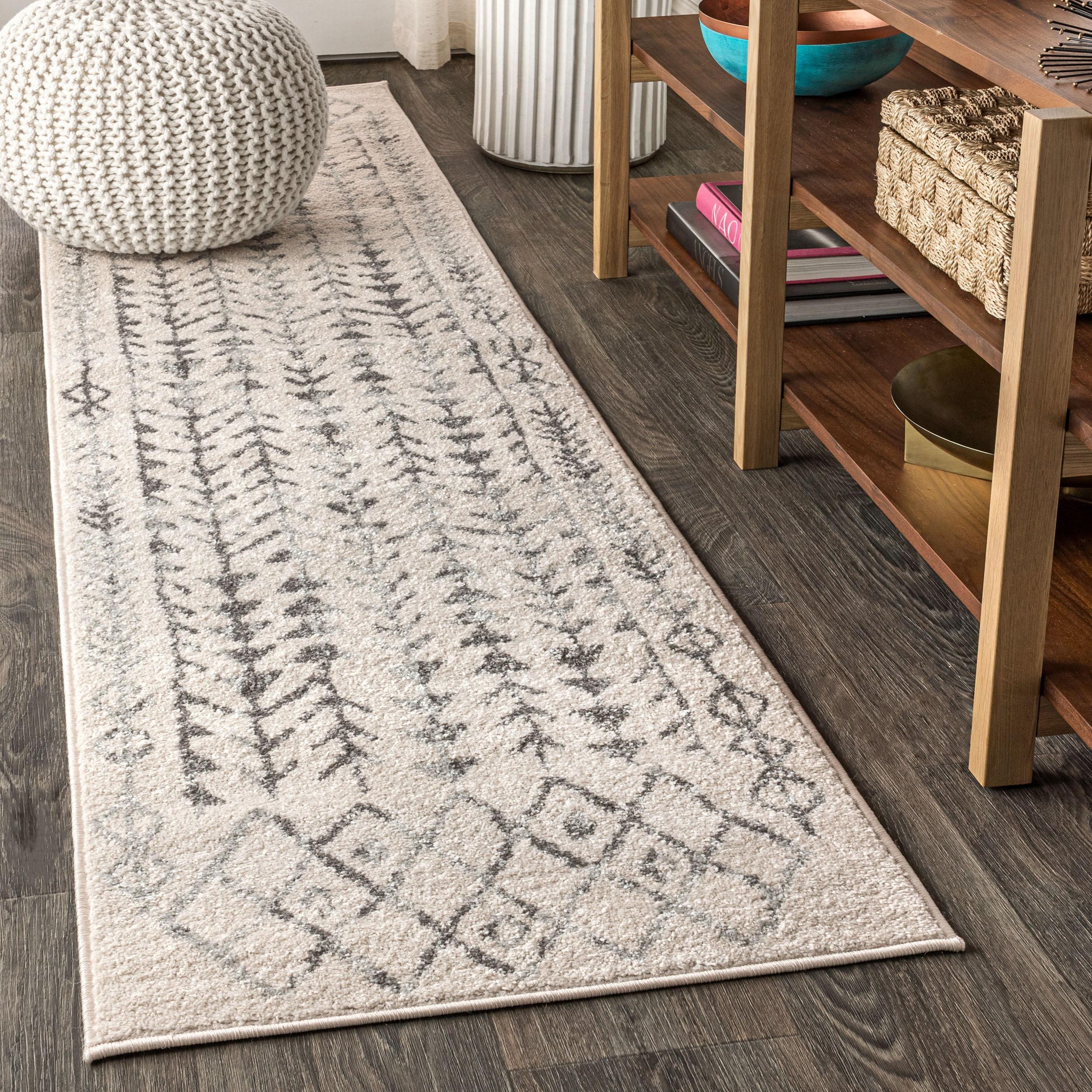 2'x8' Ziri Moroccan Geometric Runner Rug, Cream/Gray - JONATHAN Y