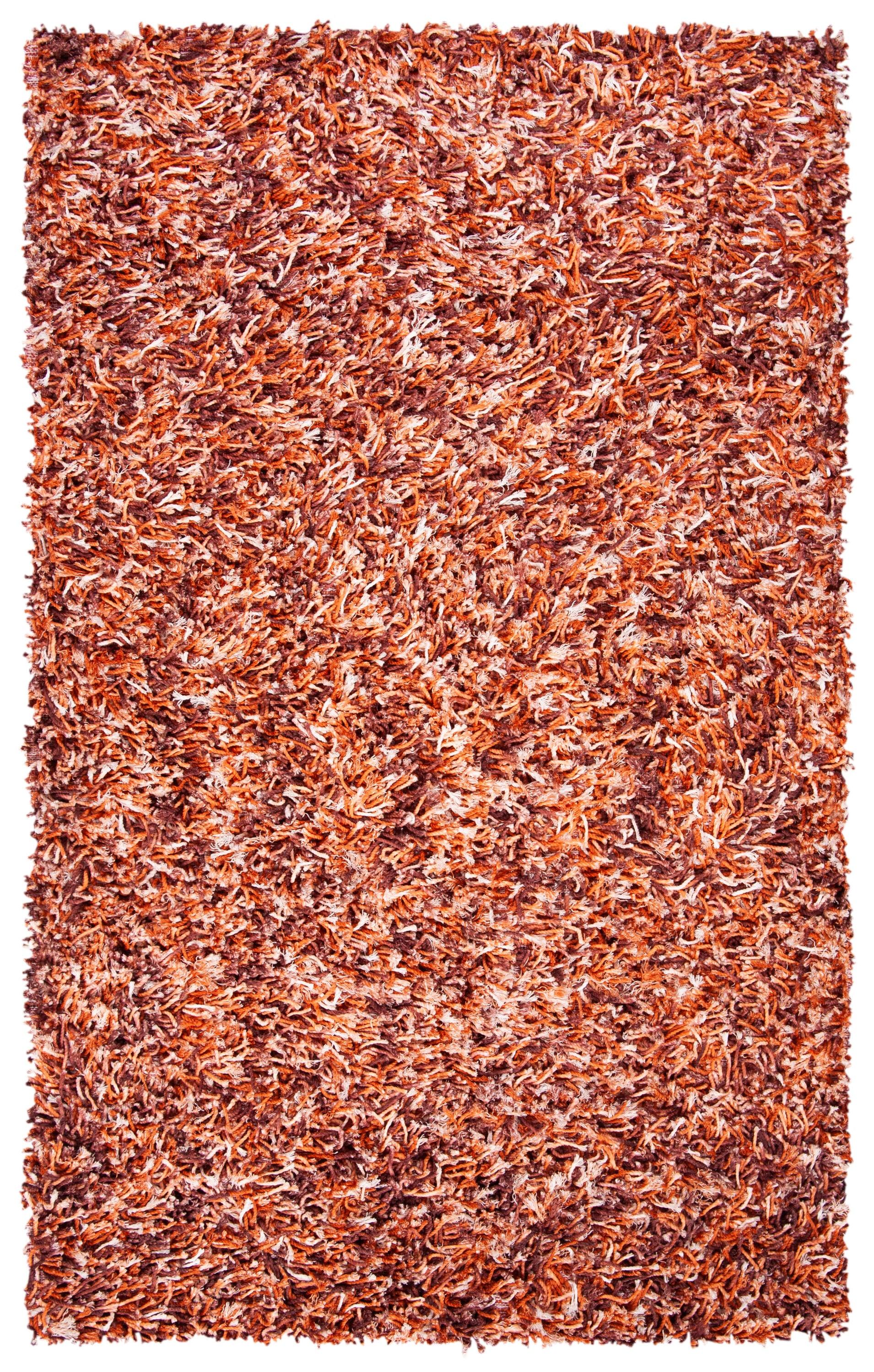 SAFAVIEH Rio Kynaston Solid Polyester Shag Area Rug, Rust/Ivory, 6' x 9'