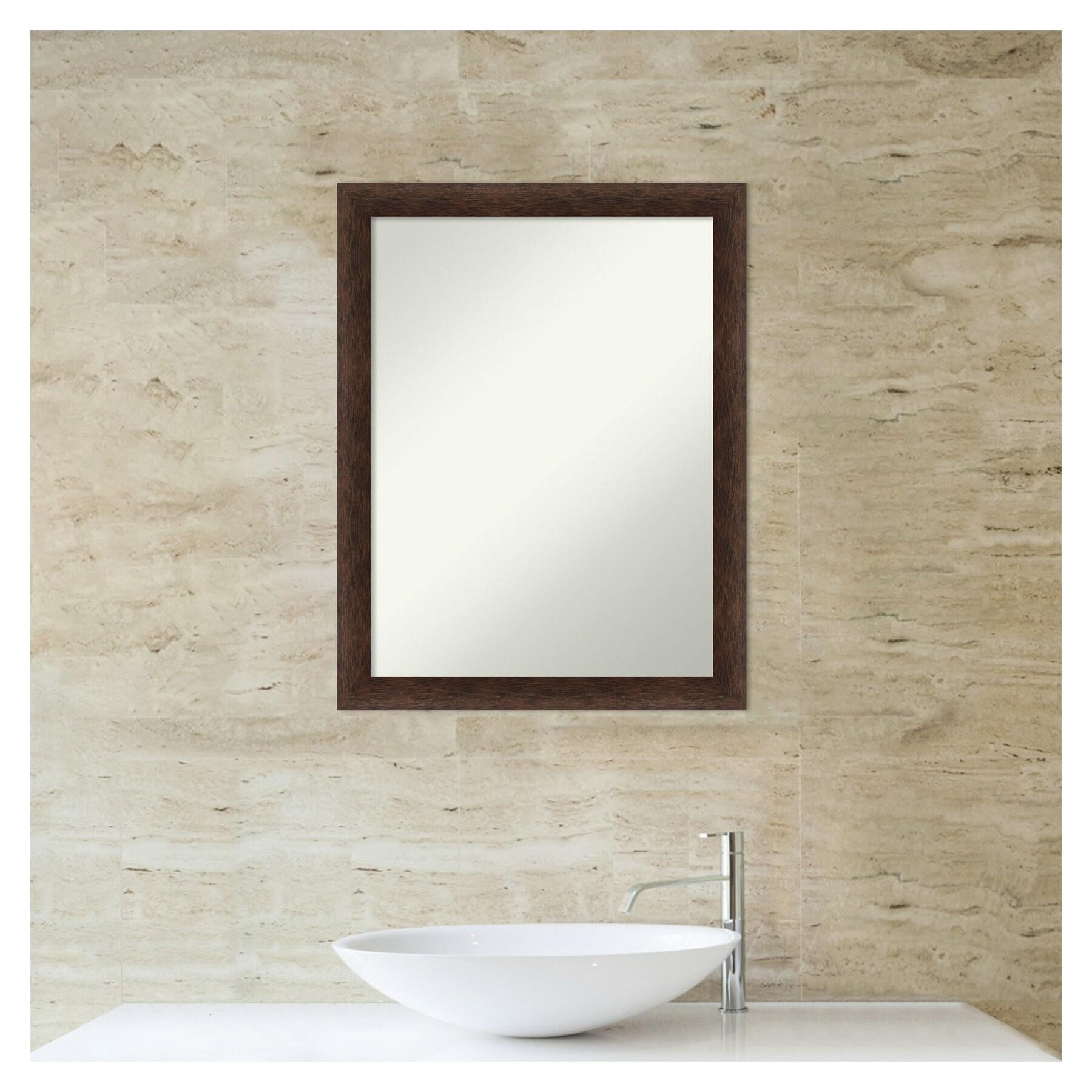 21"x27" Non-Beveled Narrow Wood Bathroom Wall Mirror Warm Walnut - Amanti Art: Modern Rectangular Vanity, Wall Mounted, Includes Hardware