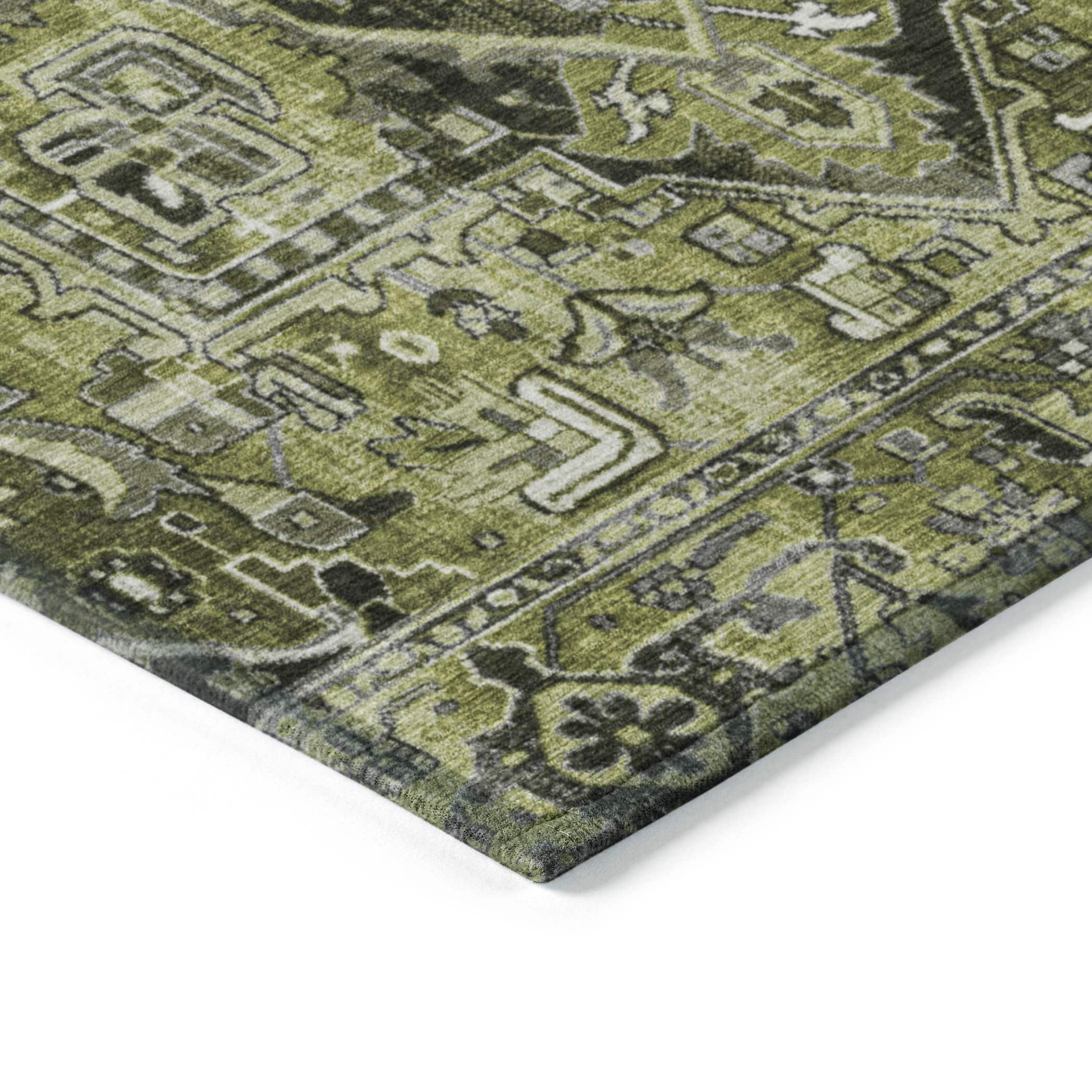 Olive Rectangular Synthetic Oriental 10' x 14' Washable Area Rug