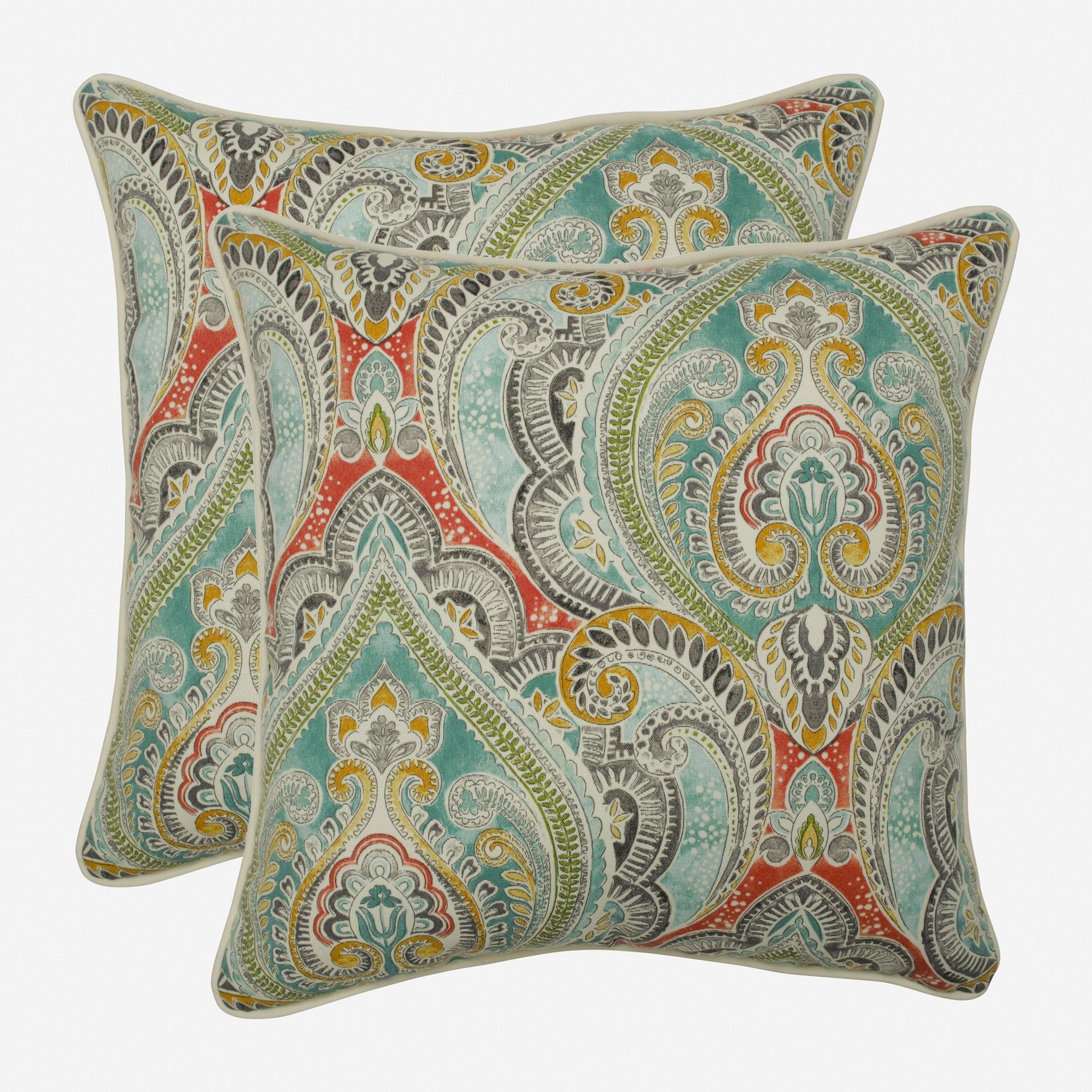 2pk 18.5" Pretty Witty Outdoor Throw Pillow Reef Blue - Pillow Perfect: Weather-Resistant, Traditional Style