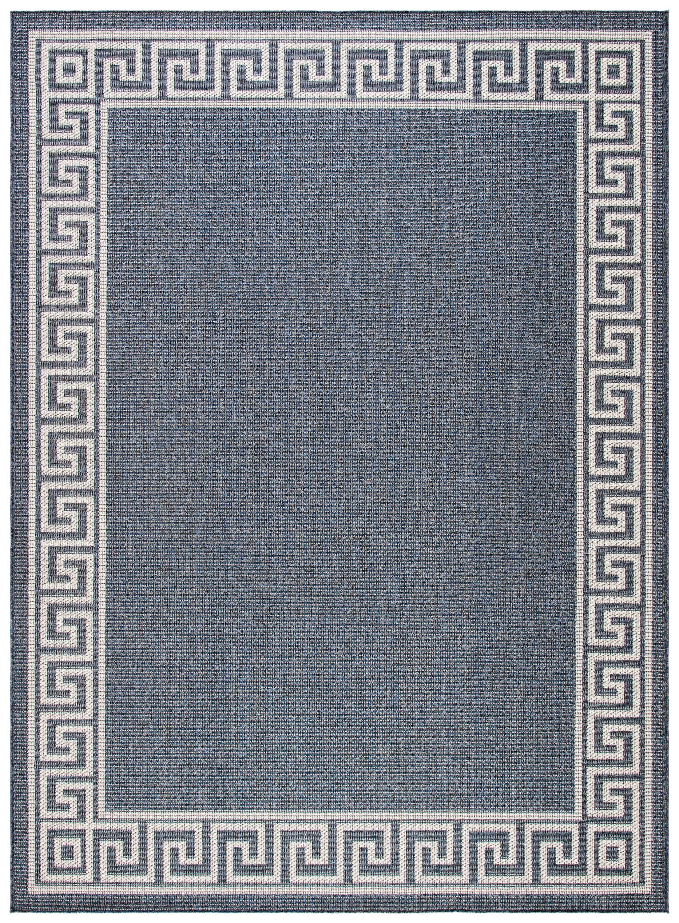 SAFAVIEH Bermuda Isidora Geometric Machine Washable Indoor/Outdoor Area Rug, Dark Blue/Ivory, 8' x 10'