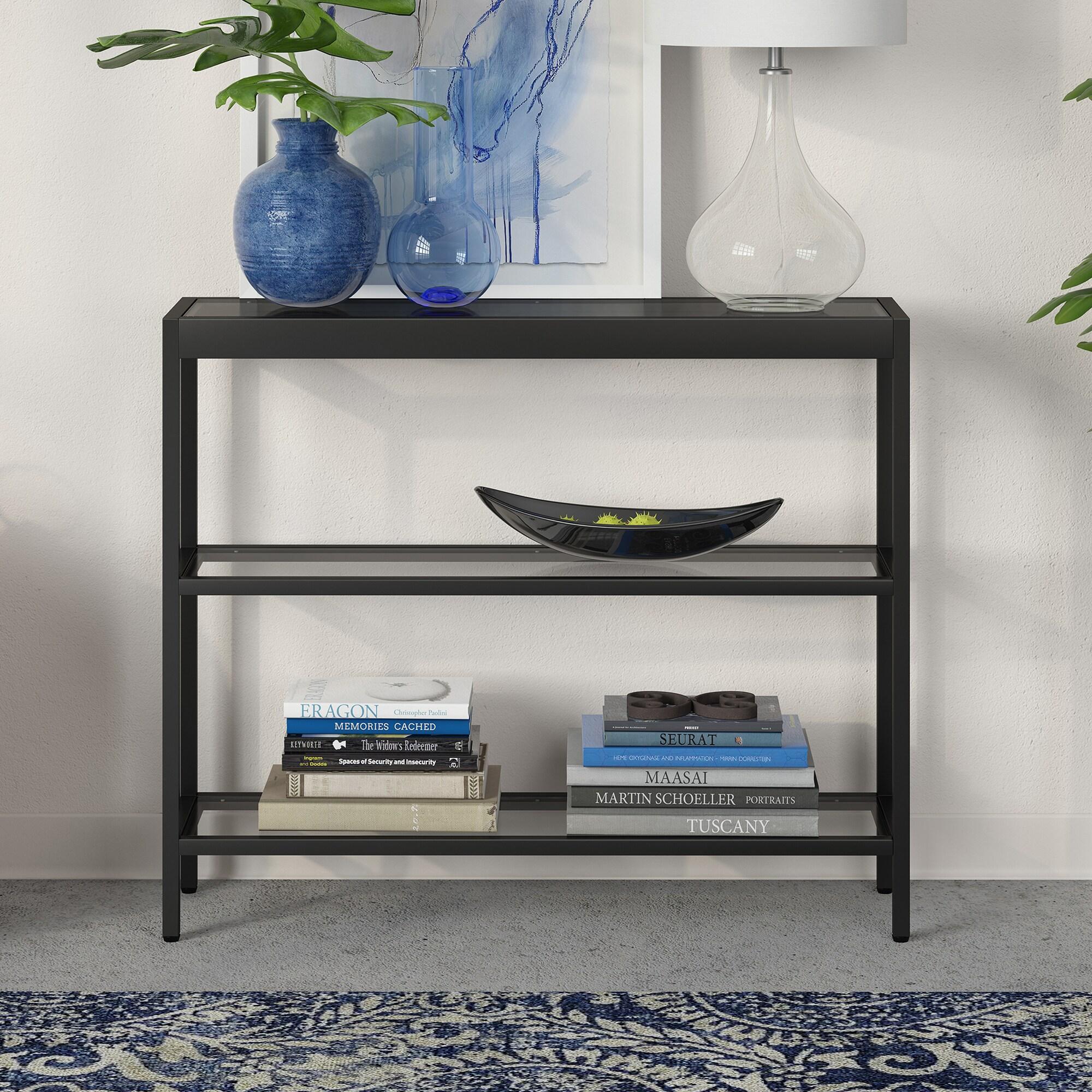 Evelyn&Zoe Alexis 36" Wide Rectangular Console Table, Blackened Bronze