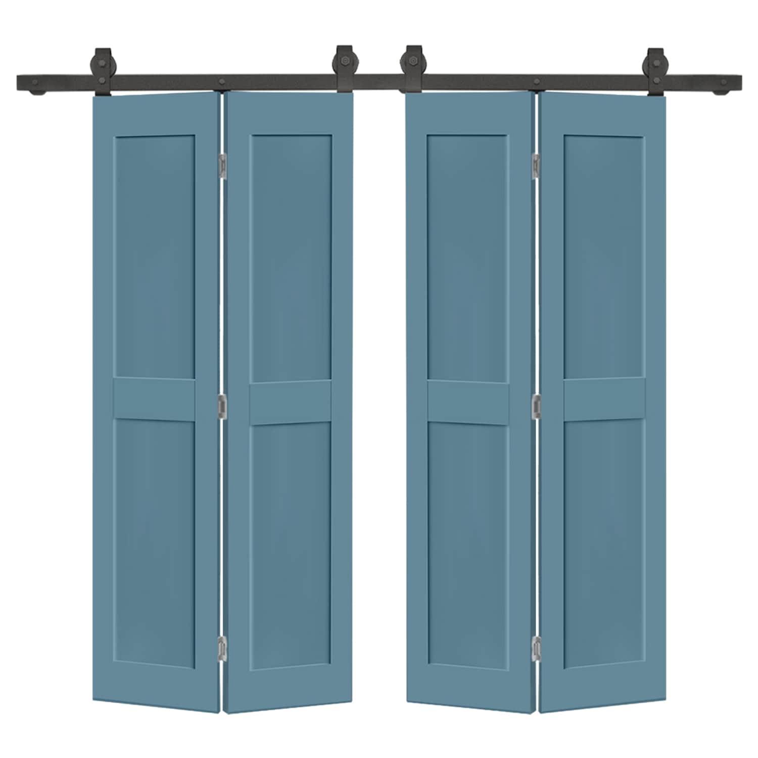 Calhome 2 PANEL Shaker Composite Double Bi-Fold Door with Barn Door Hardware Kit