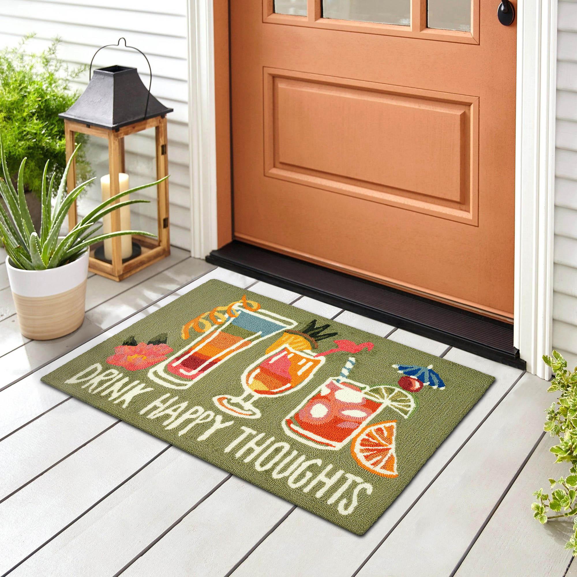 Navy Blue Floral Rectangular Indoor Outdoor Rug