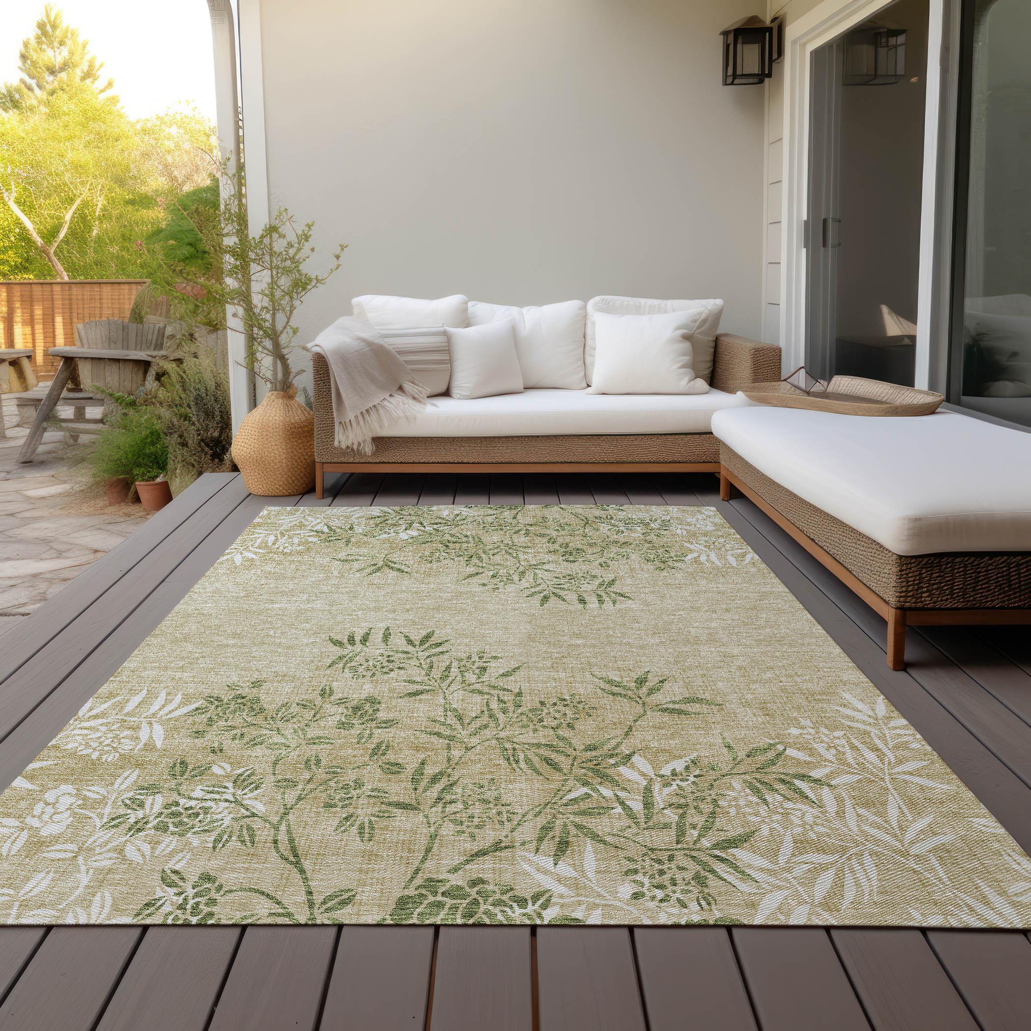 Addison Rugs Chantille Indoor/Outdoor Transitional Floral Khaki Washable Rectangle Rug, 2'6" x 3'10"