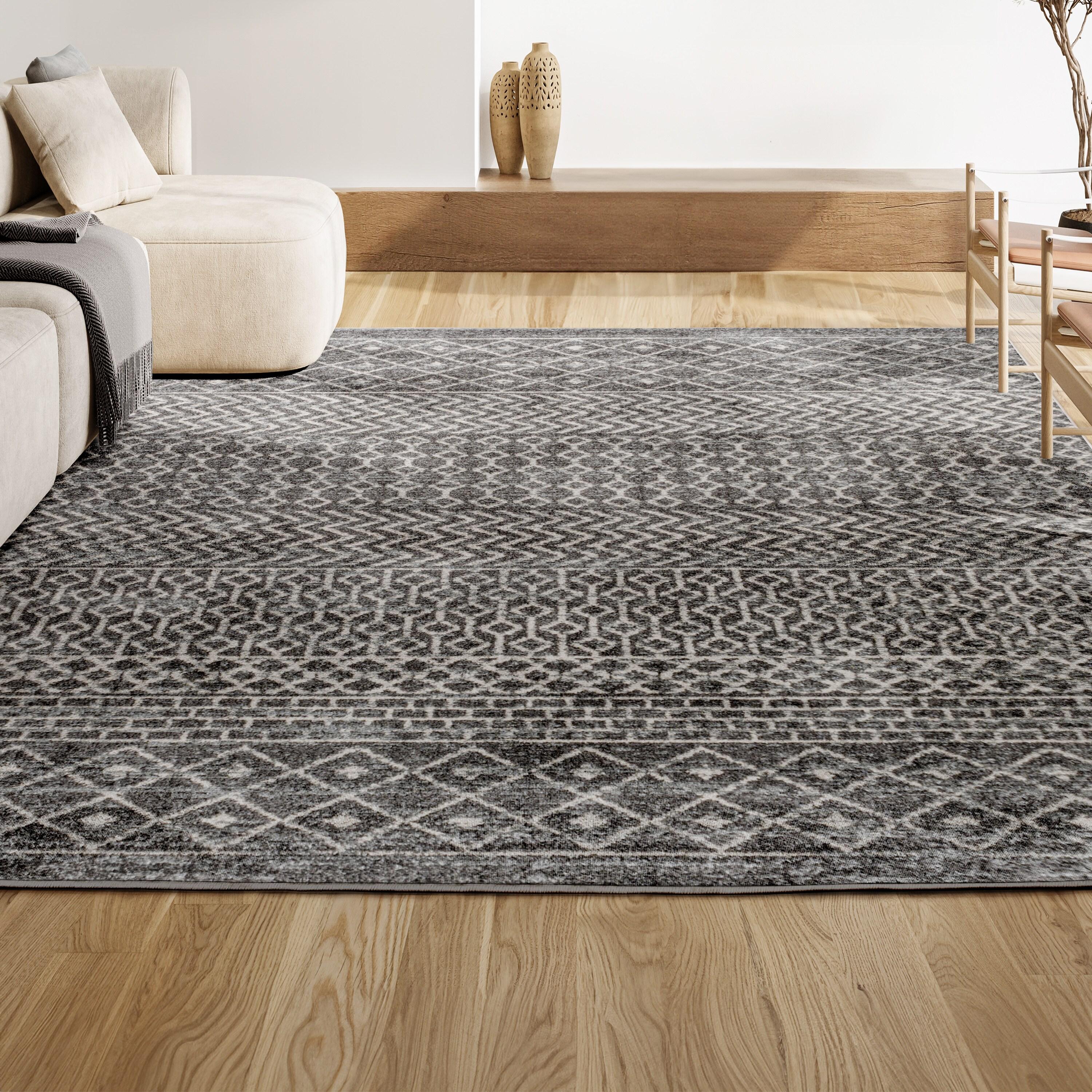 2' x 8' Arta Moroccan Modern Geometric Rug Runner Rug, Gray/Cream - JONATHAN Y