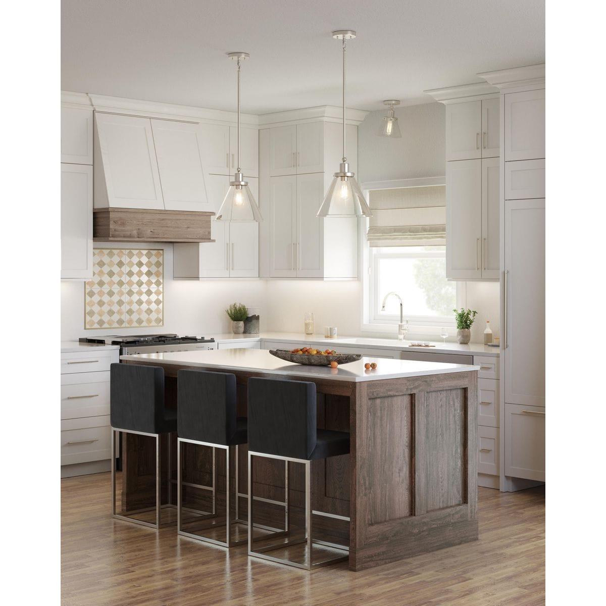 Progress Lighting Hinton 1-Light Industrial Pendant, Brushed Nickel, Seeded Glass Shade