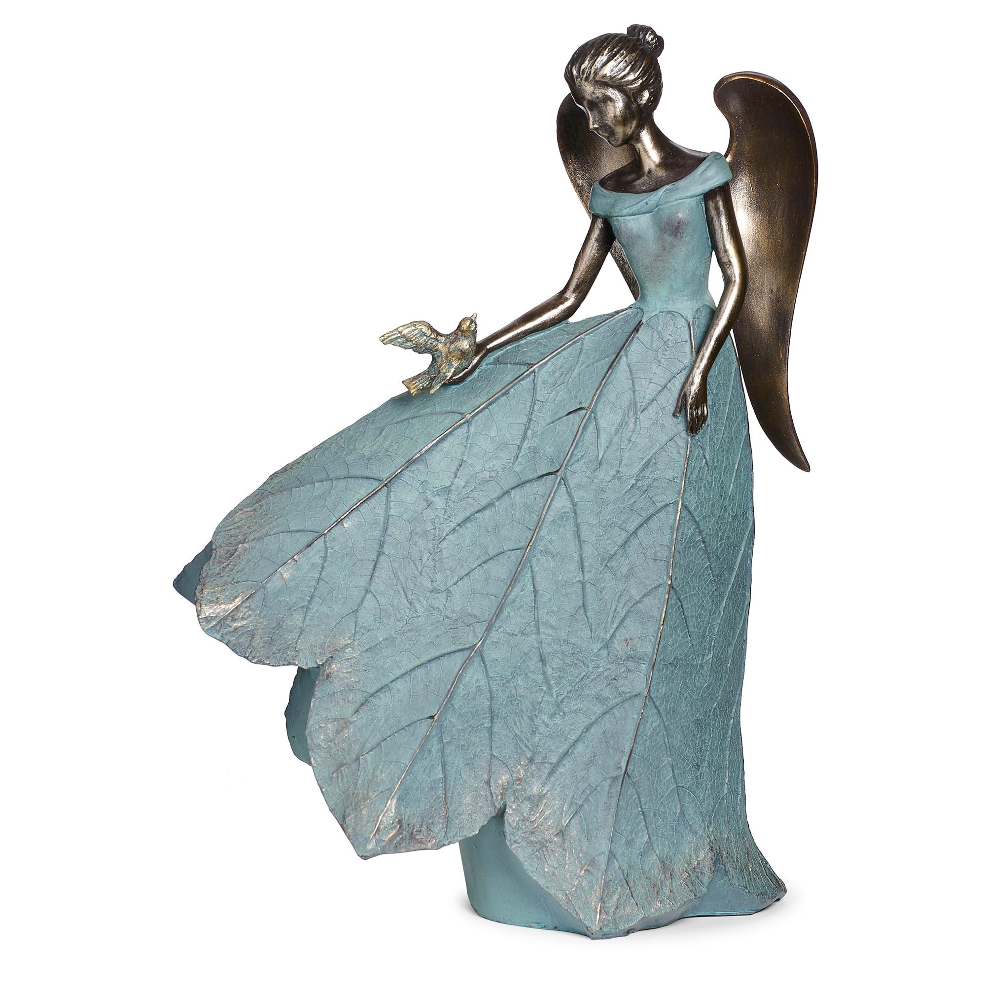 Roman 19.75" Angel and Bird Statue Outdoor Garden Statue Bronze