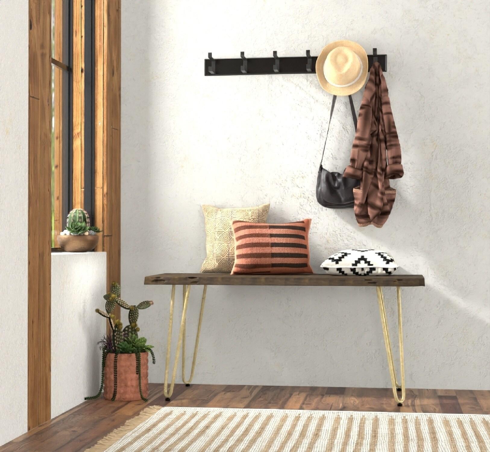 Carolina Living Langdon Live Edge Coffee Table/Bench Elm/Gold: Rectangular Acacia Top, Metal Frame, Non-Toxic Finish