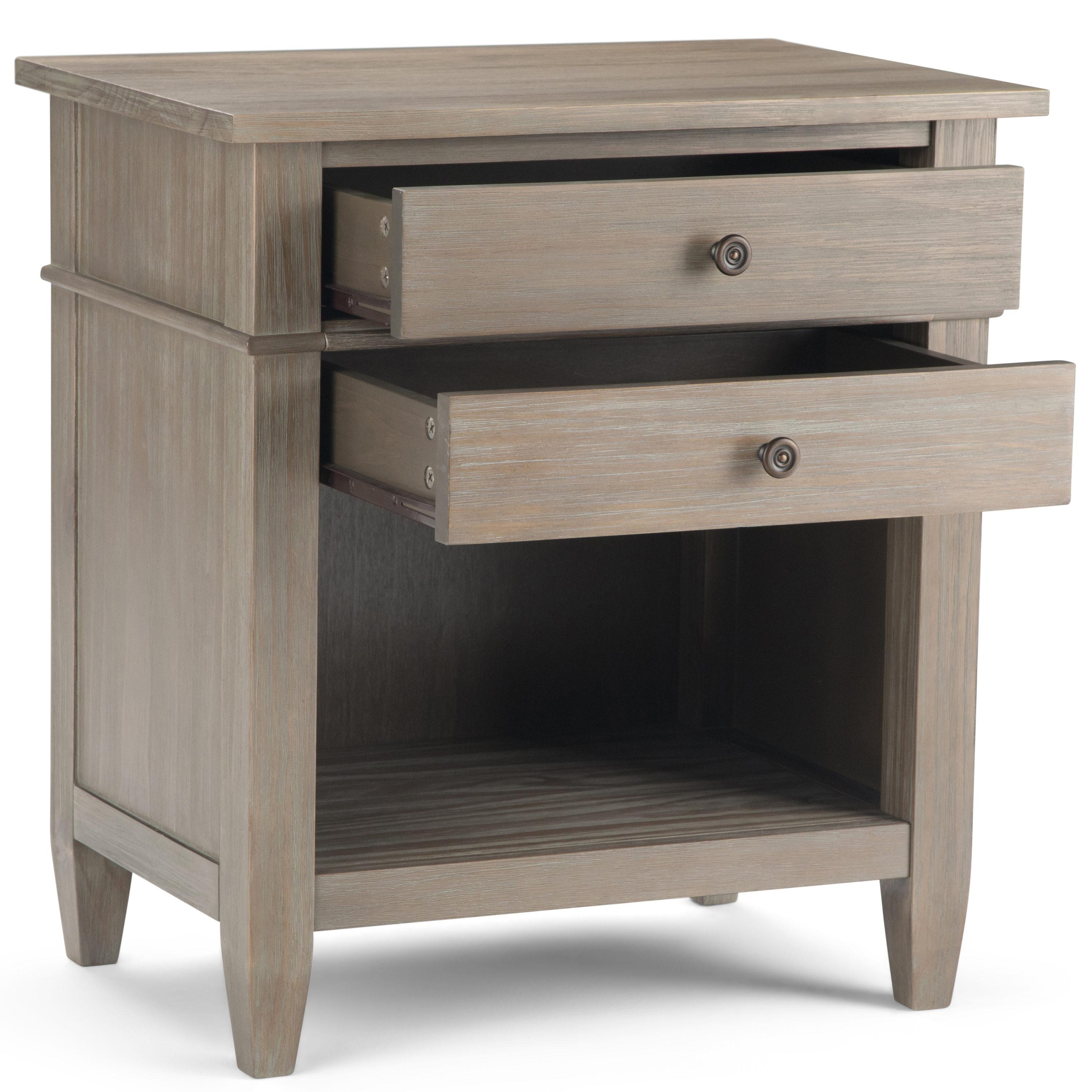 Simpli Home Carlton Solid Wood Bedside Table In Distressed Grey