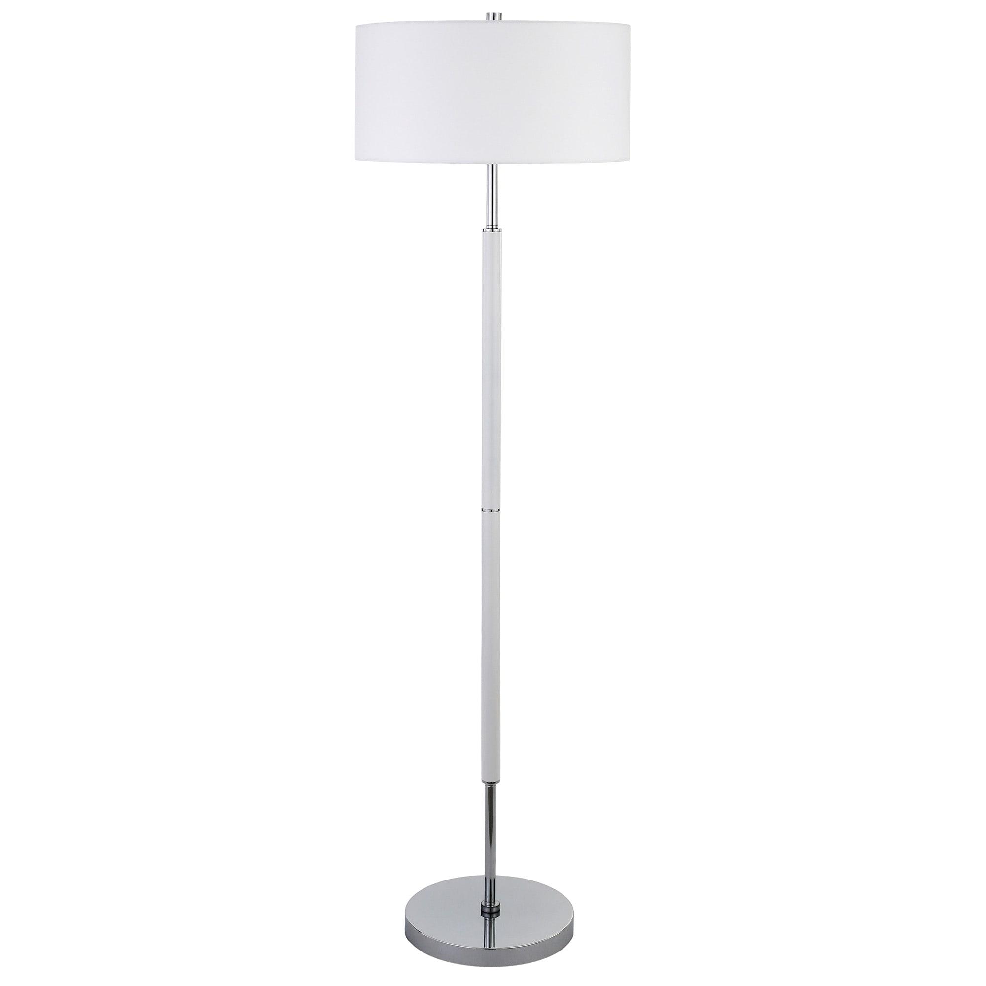 Evelyn&Zoe Simone 2-Light Floor Lamp with Fabric Shade, Matte White/Polished Nickel/White
