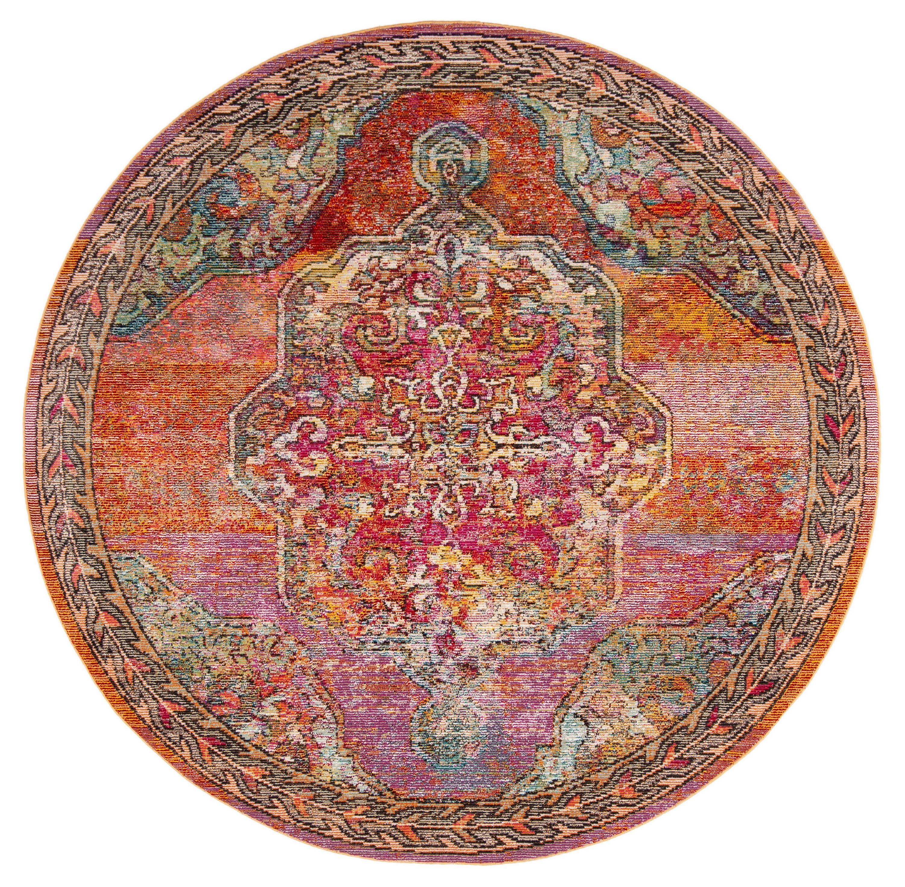Crystal CRS502 Power Loomed Area Rug - Orange/Light Blue - 7' Round - Safavieh.
